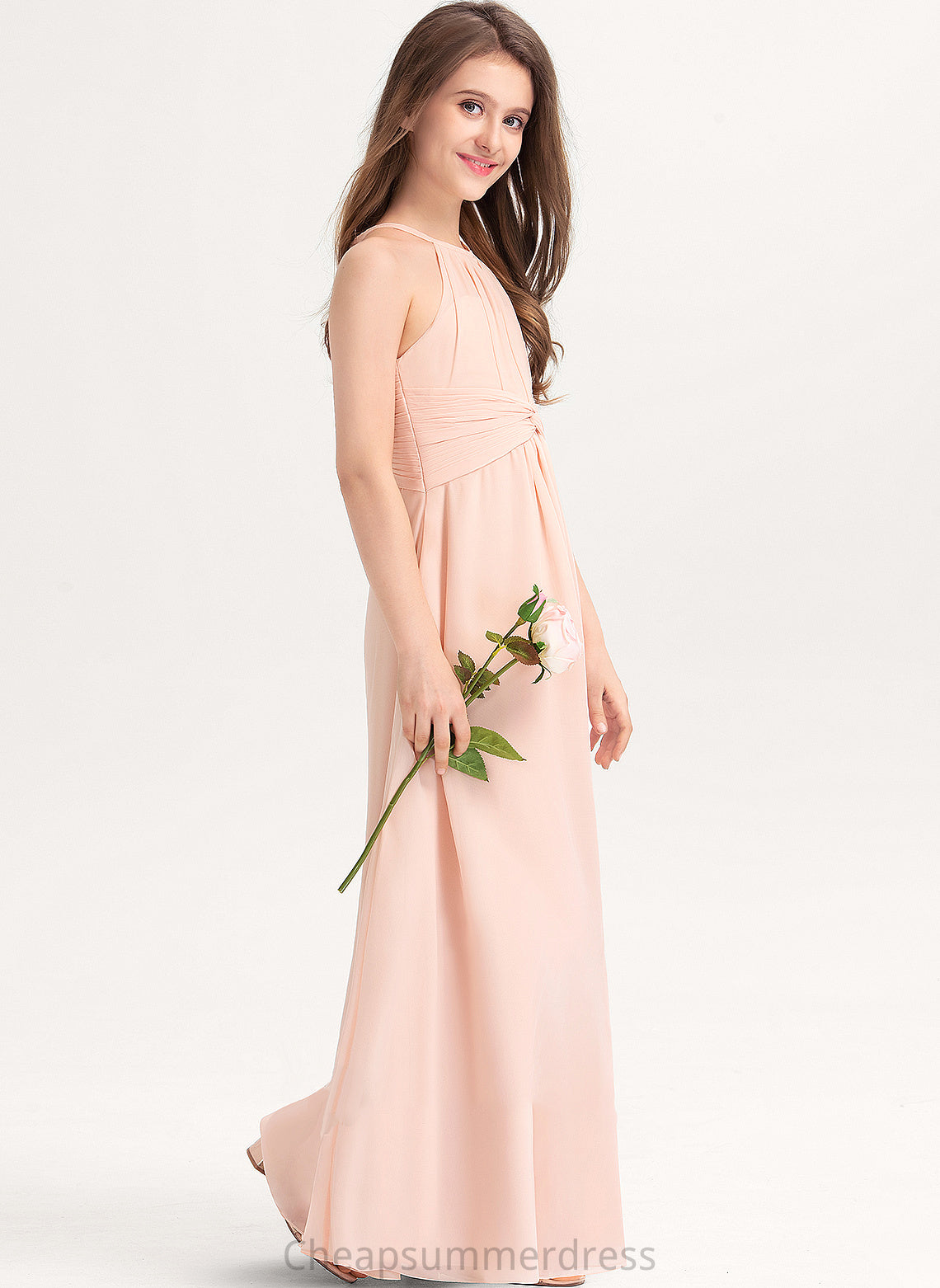 Junior Bridesmaid Dresses Neck Ruffle With Floor-Length Chiffon A-Line Scoop Kianna