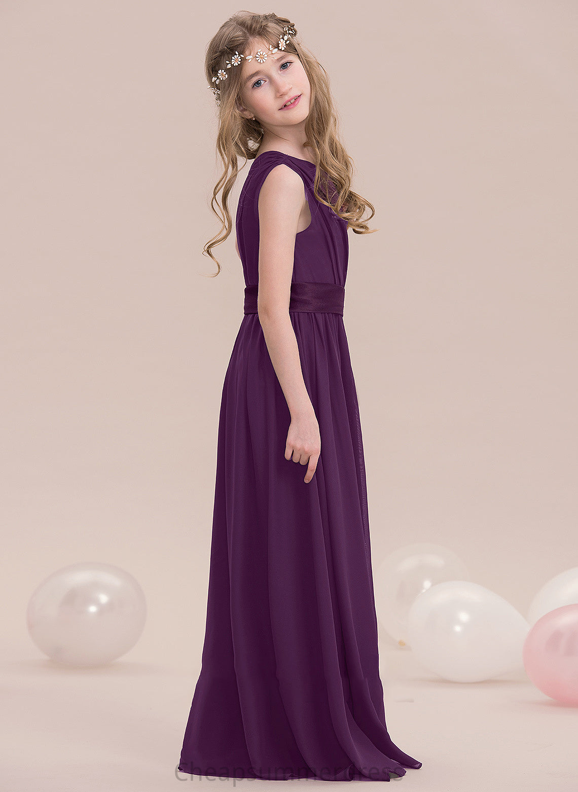 Adelyn Floor-Length One-Shoulder A-Line Ruffle Junior Bridesmaid Dresses With Chiffon