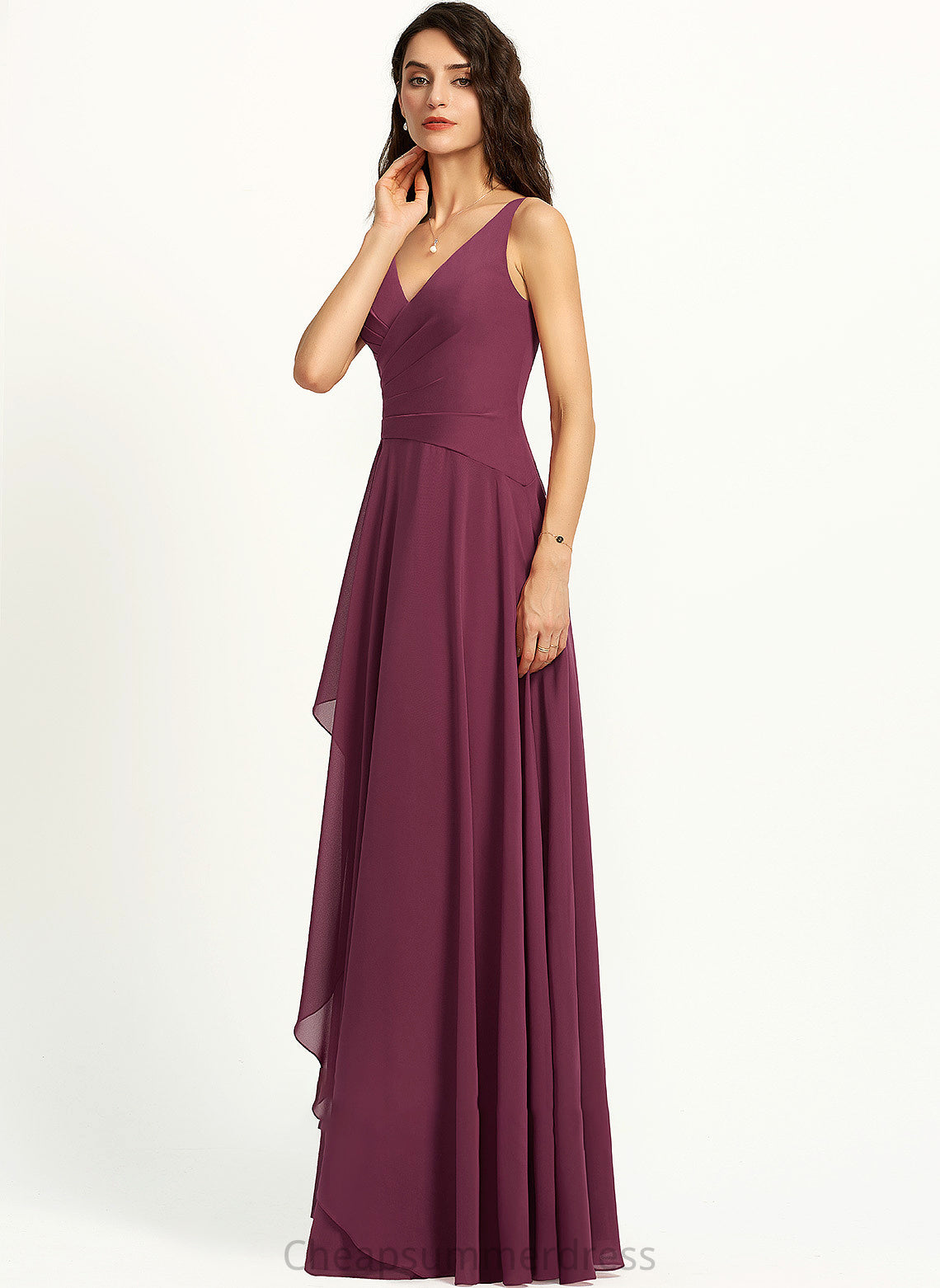 Fabric Embellishment Length Silhouette V-neck A-Line SplitFront Neckline Floor-Length Julie Sheath/Column Sleeveless