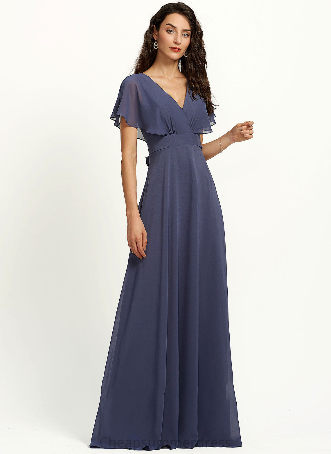 Neckline V-neck Silhouette Straps Floor-Length A-Line Fabric Length Rubi V-Neck Sleeveless A-Line/Princess