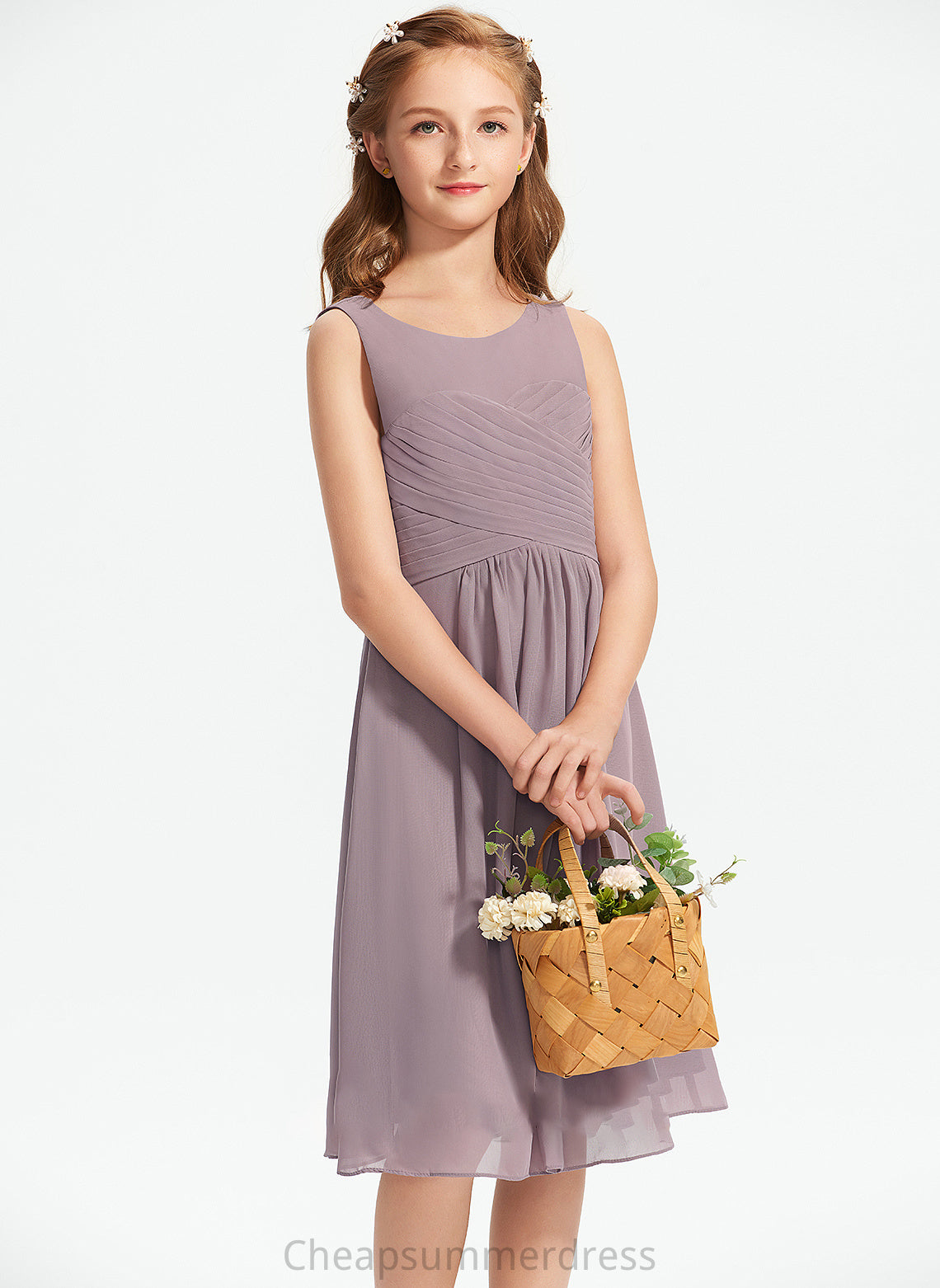 Miriam Scoop Chiffon Junior Bridesmaid Dresses Neck Ruffle Knee-Length A-Line With