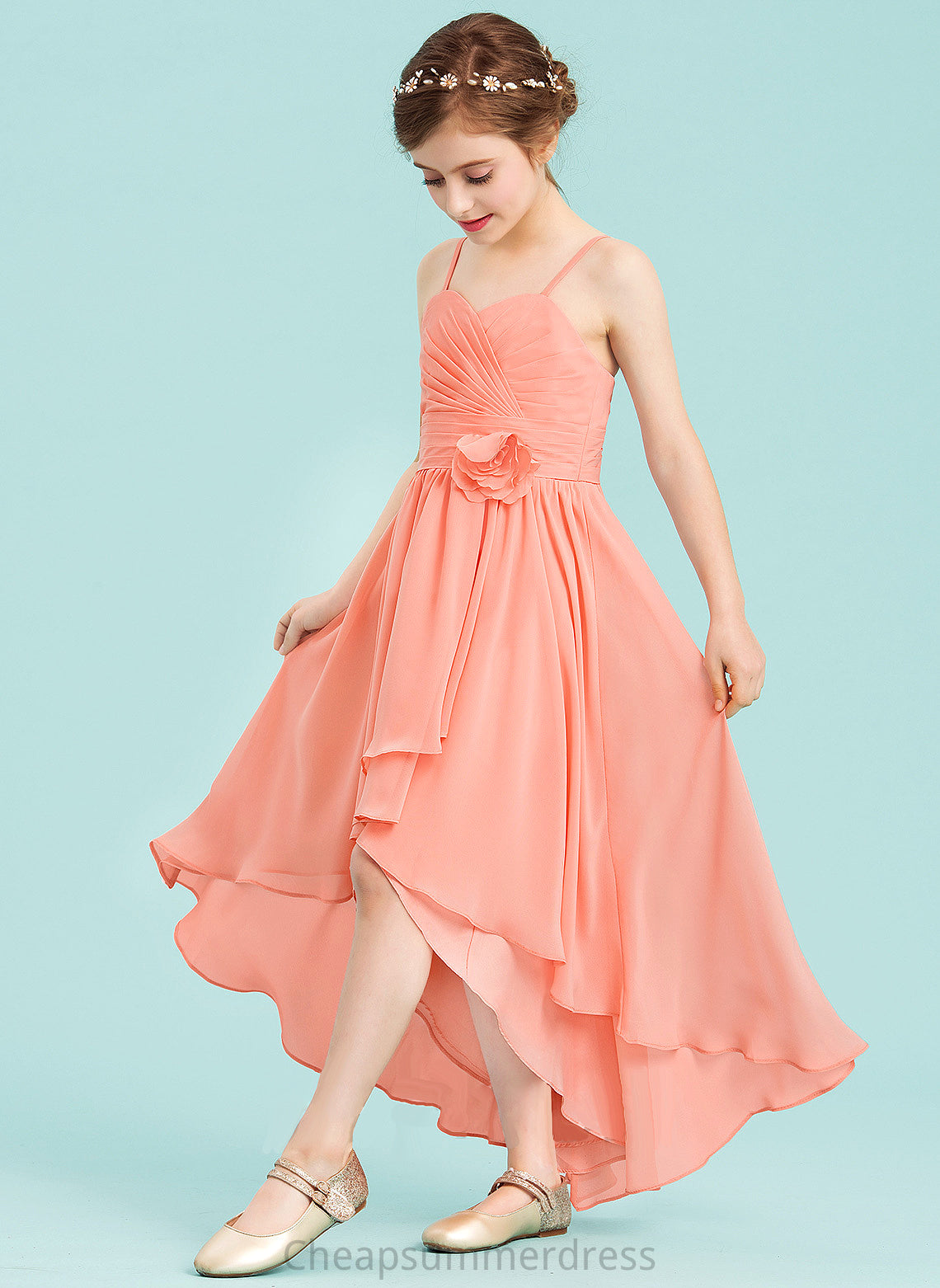 With Junior Bridesmaid Dresses Mackenzie Asymmetrical A-Line Ruffle Sweetheart Chiffon Flower(s)