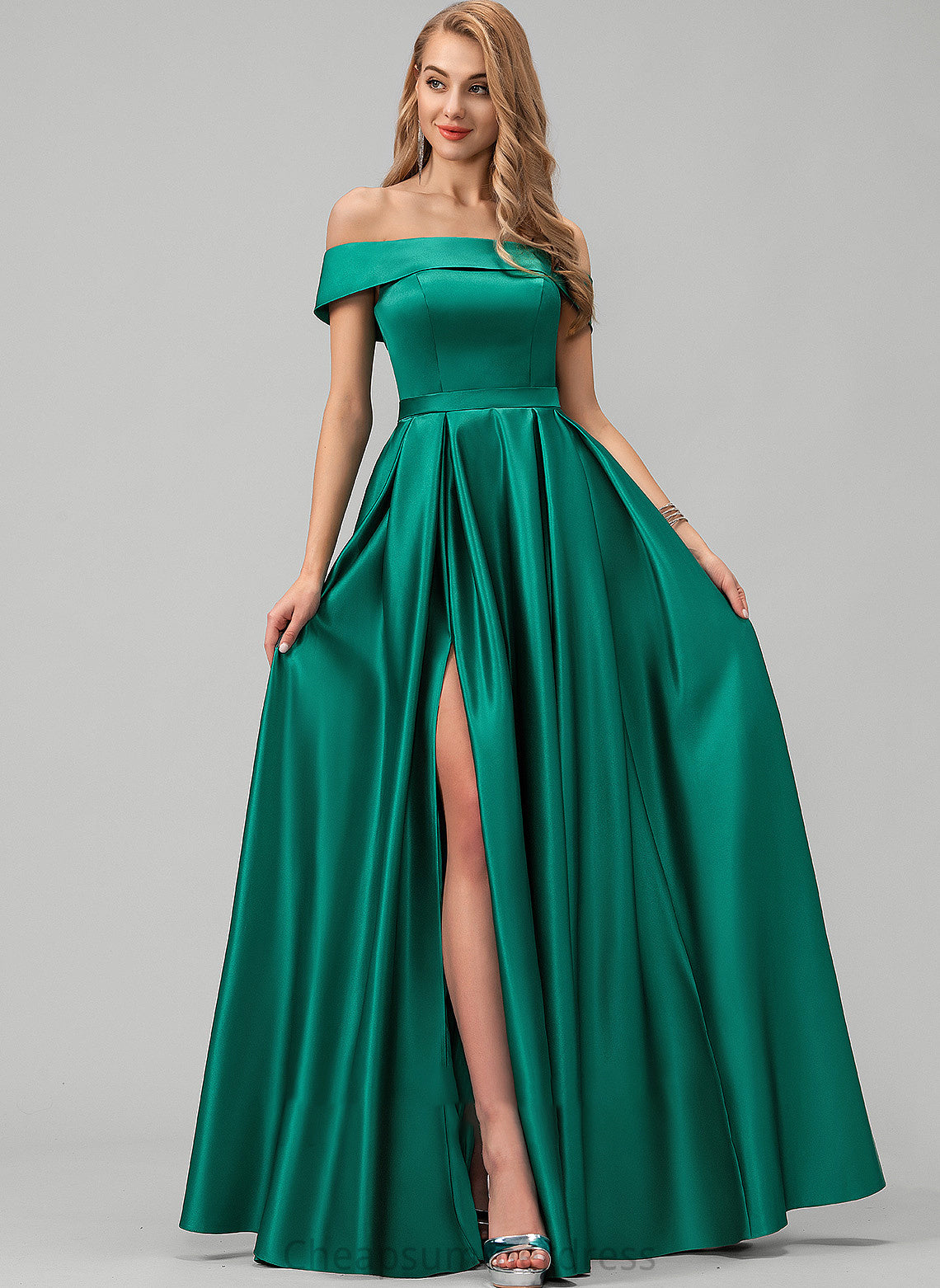 Prom Dresses Ball-Gown/Princess Pockets Split Off-the-Shoulder Front With Satin Floor-Length Heidi