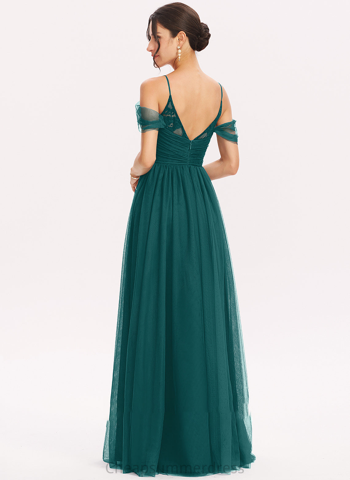 Neckline Silhouette Embellishment Length Floor-Length A-Line V-neck Fabric Ruffle Lillie Sleeveless Floor Length