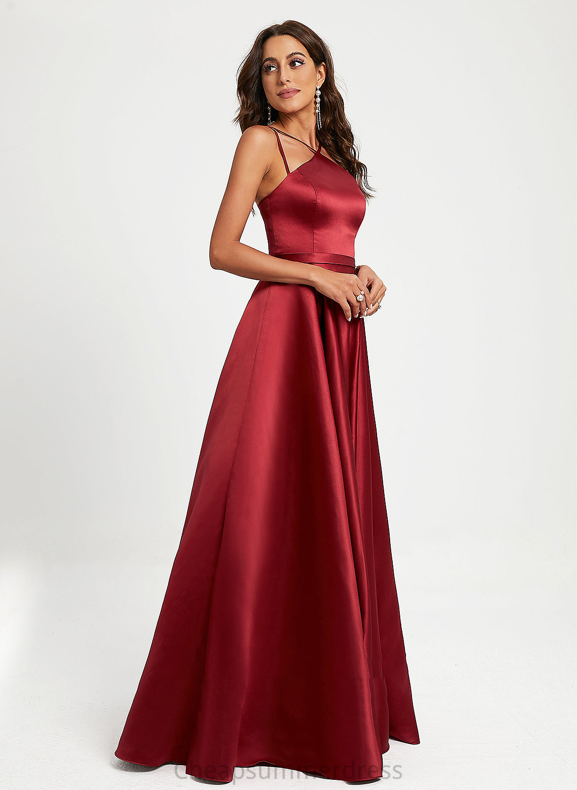 A-Line Floor-Length Natalie Satin Halter Prom Dresses