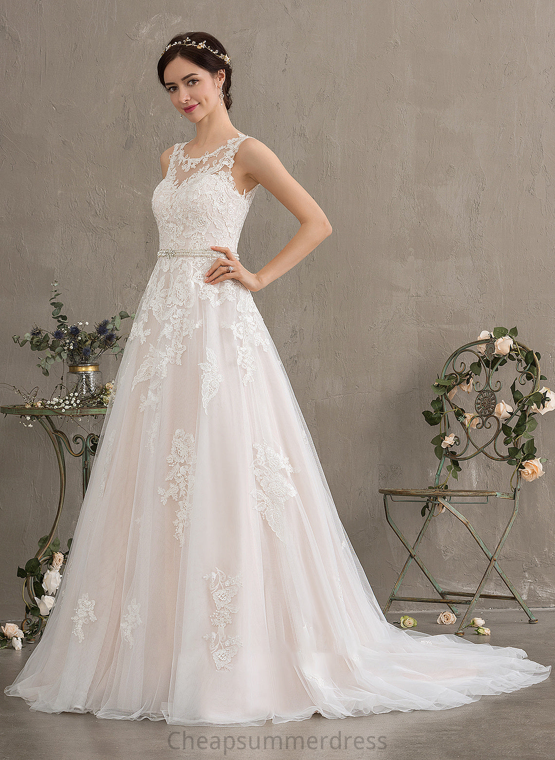 Wedding Wedding Dresses Neck Tulle With Scoop Beading Dress Court Guadalupe Train Ball-Gown/Princess Sequins