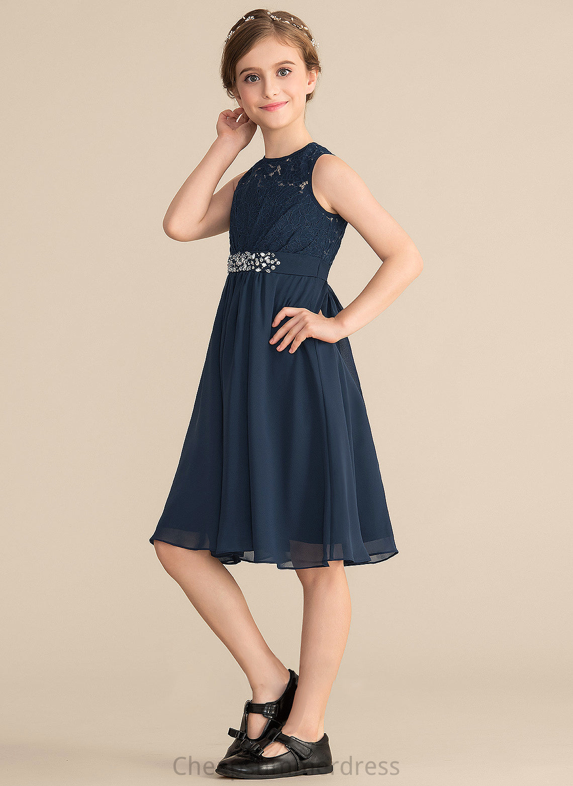 Chiffon Beading Scoop Sequins Haleigh Lace With Junior Bridesmaid Dresses Neck Bow(s) A-Line Knee-Length