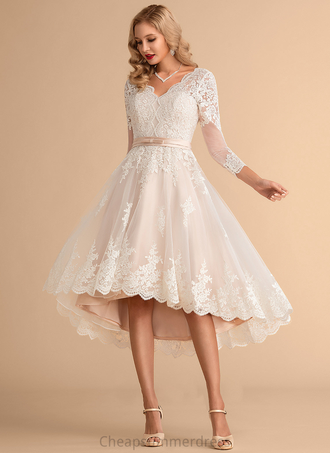 Tulle Asymmetrical Satin V-neck A-Line Hayley Wedding Wedding Dresses Lace Dress