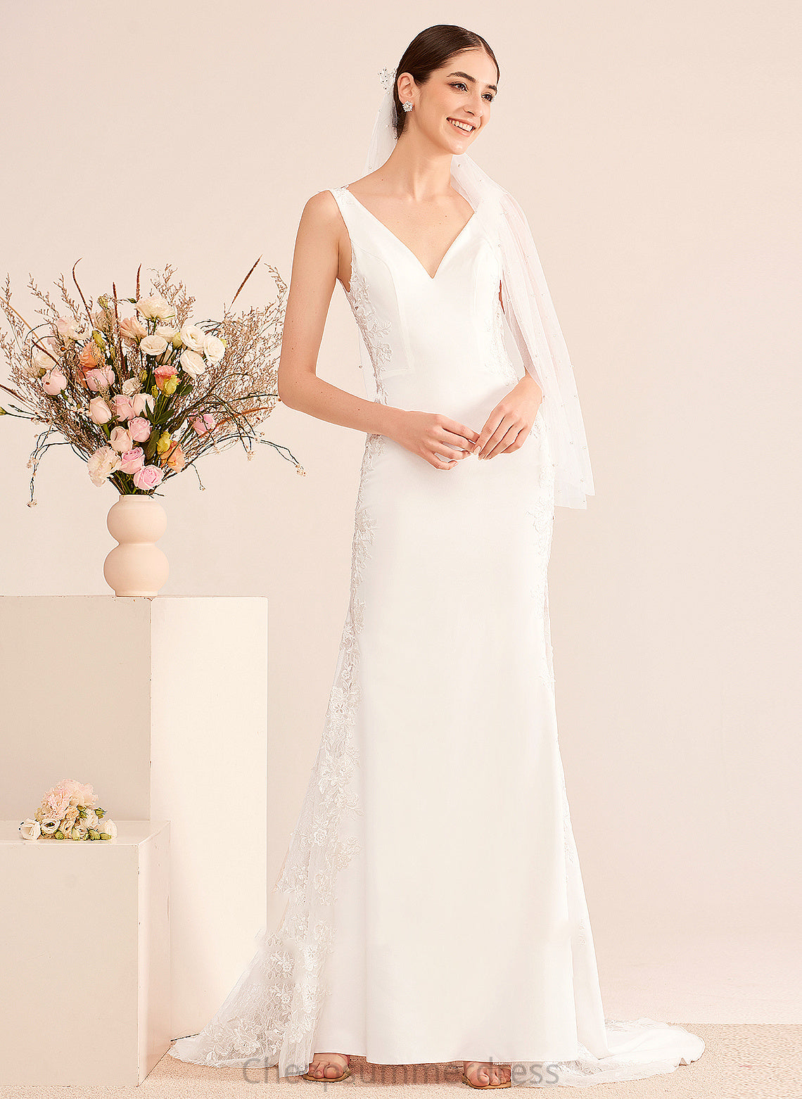 V-neck Lace Trumpet/Mermaid Wedding With Aryana Train Court Dress Wedding Dresses