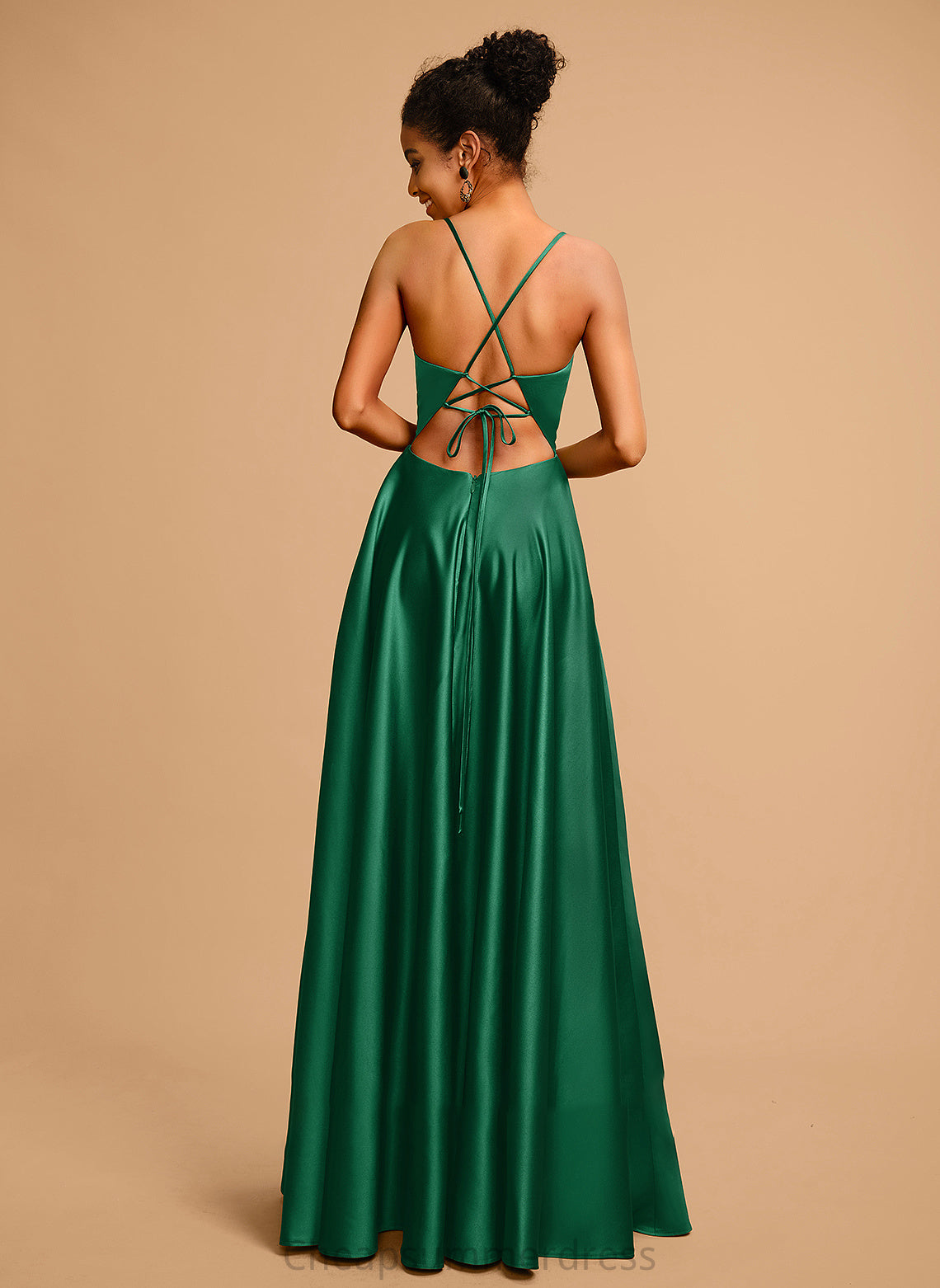 Prom Dresses Floor-Length Jayla V-neck A-Line Satin