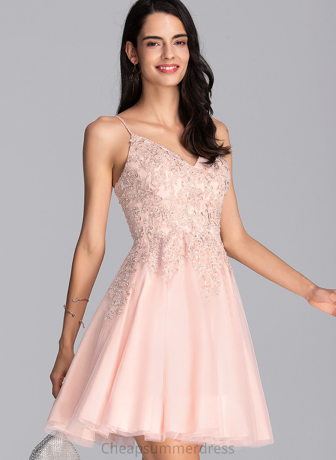 A-Line With Prom Dresses Tessa Beading Sequins Short/Mini V-neck Tulle