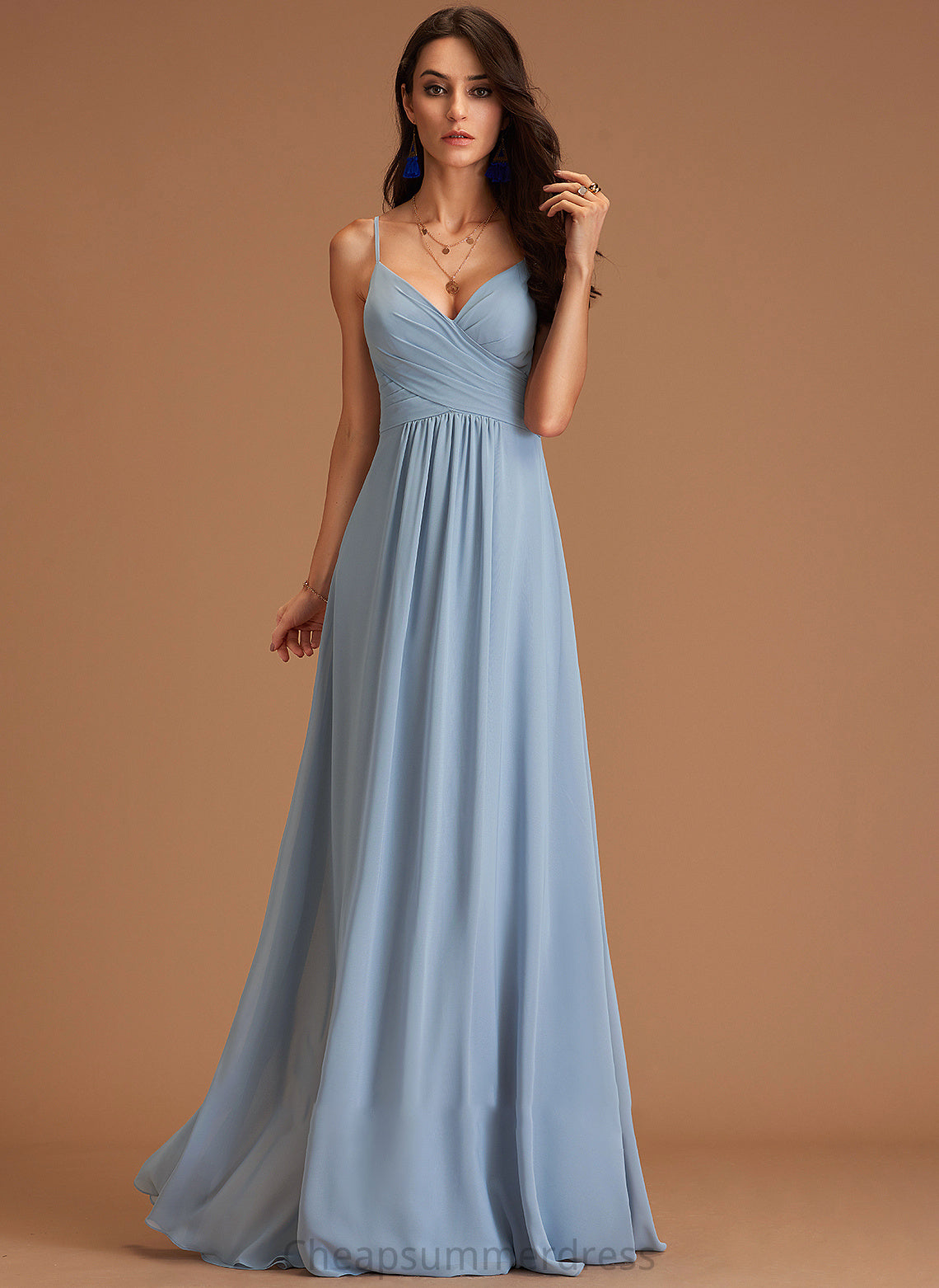 Fabric A-Line Ruffle Length Embellishment V-neck Floor-Length Neckline Silhouette Corinne Off The Shoulder A-Line/Princess