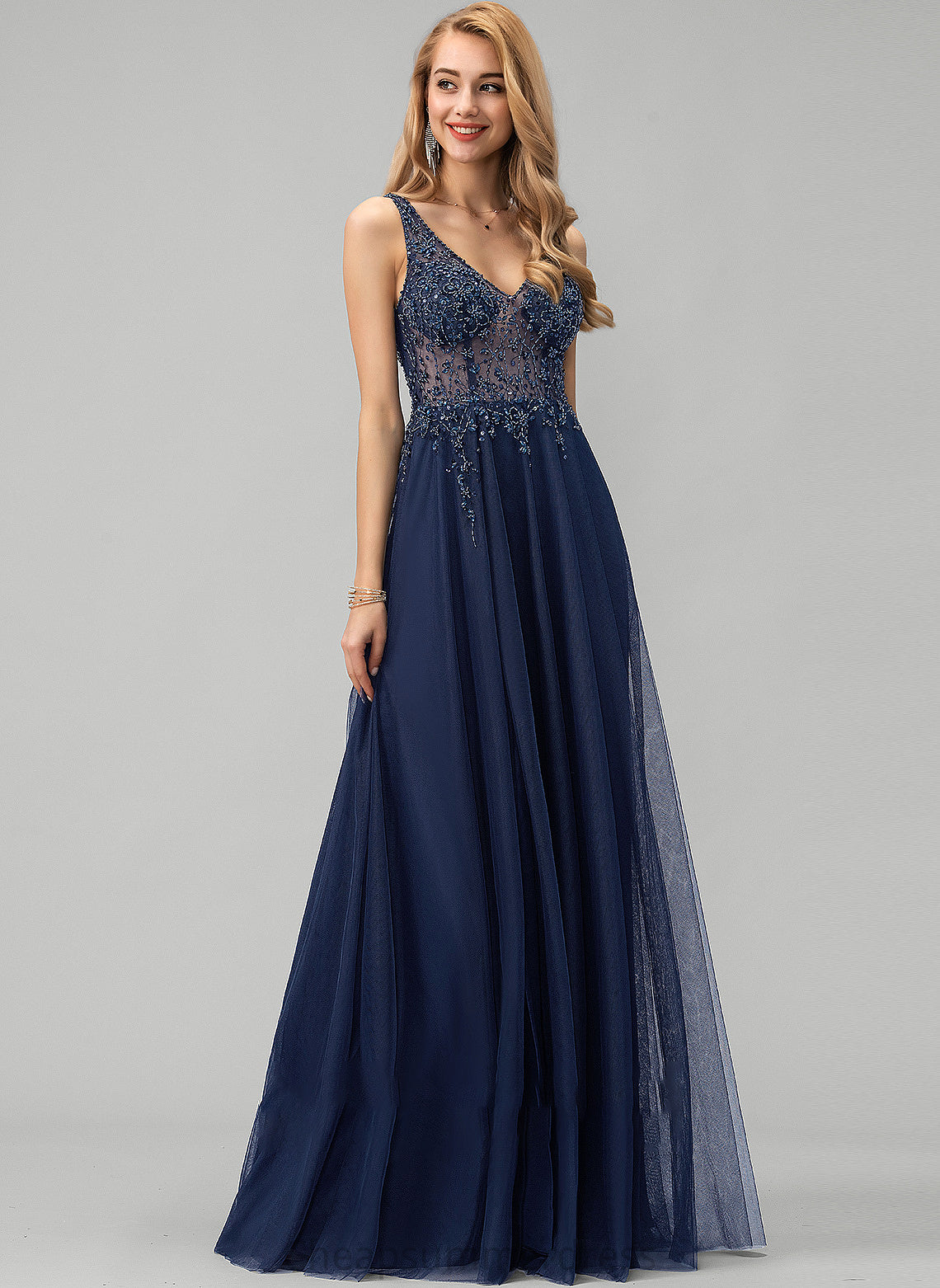 With Tulle Prom Dresses Split A-Line Abigail Floor-Length Front Sequins V-neck Beading