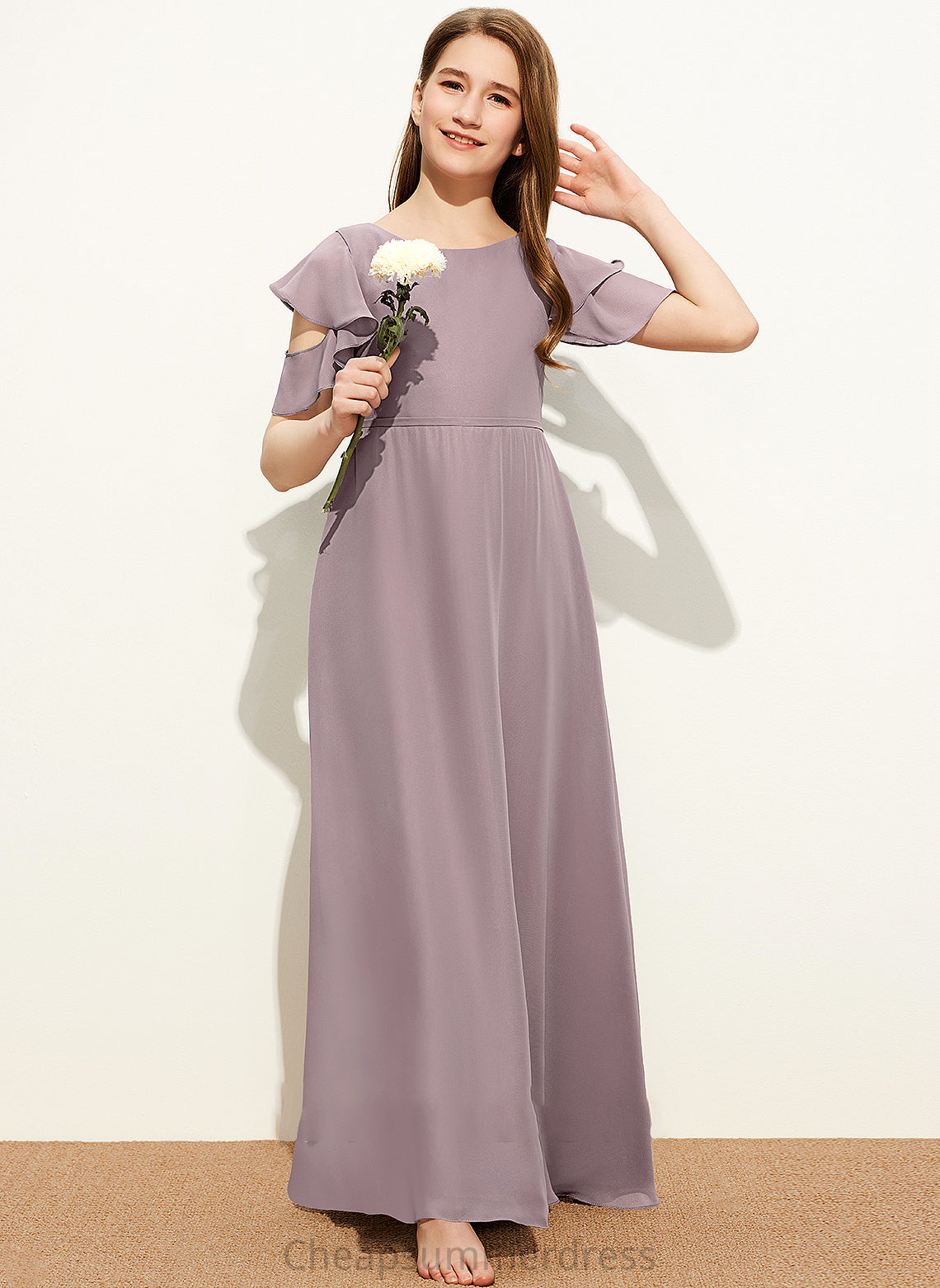 With Cascading Junior Bridesmaid Dresses Ruffles Justice A-Line Neck Floor-Length Scoop Chiffon