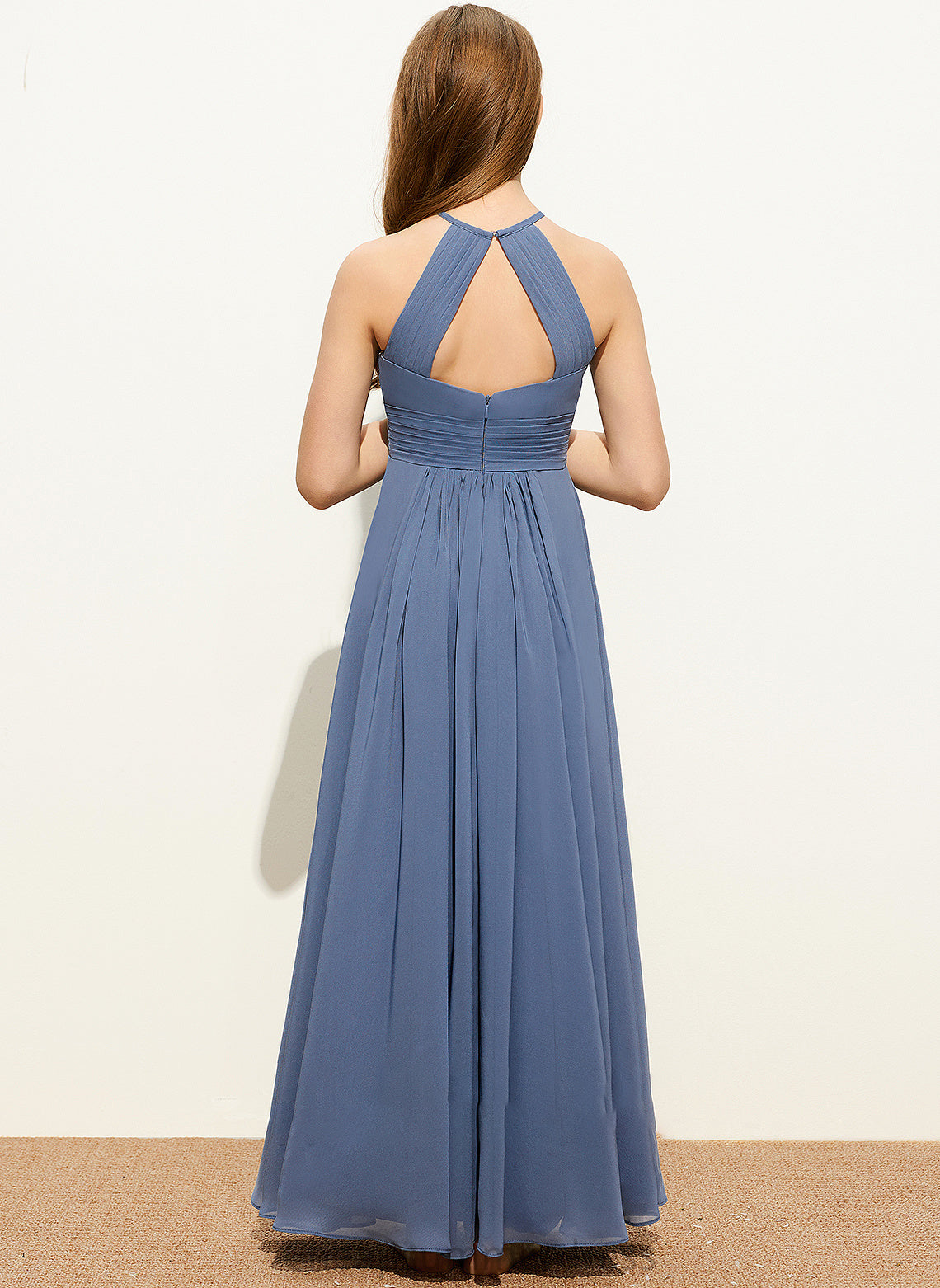 Ruffle With A-Line Neck Scoop Floor-Length Junior Bridesmaid Dresses Heather Chiffon