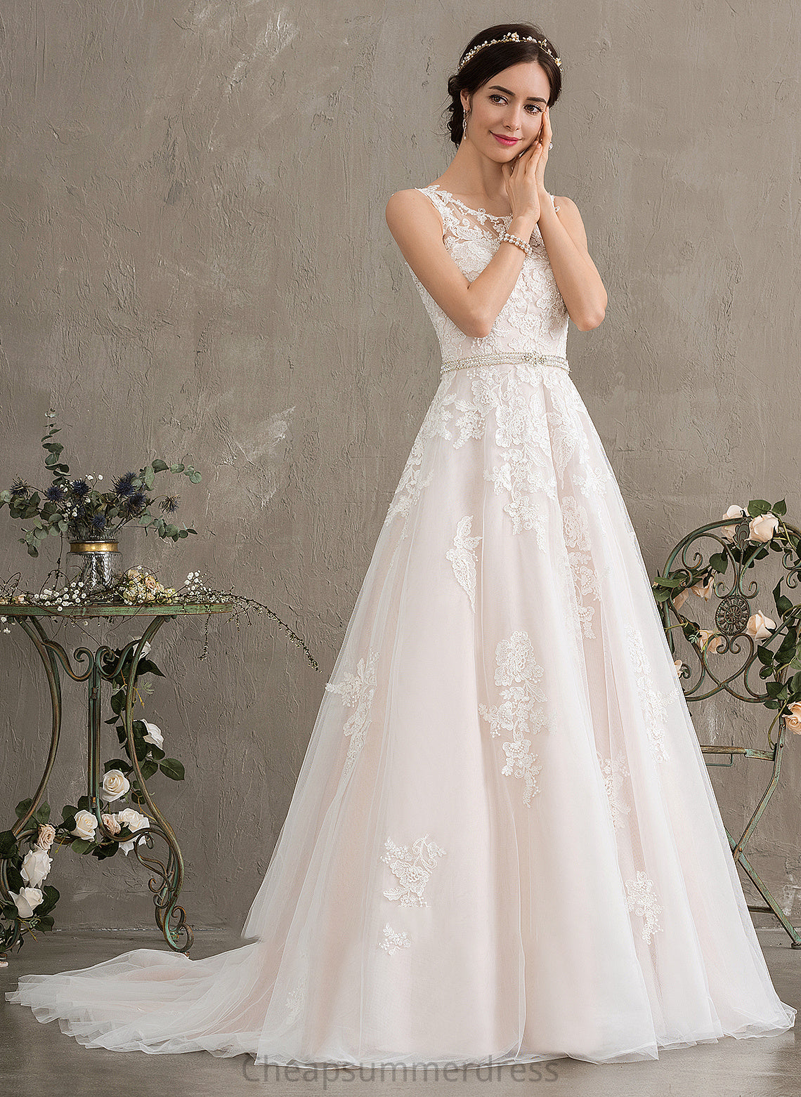 Wedding Wedding Dresses Neck Tulle With Scoop Beading Dress Court Guadalupe Train Ball-Gown/Princess Sequins