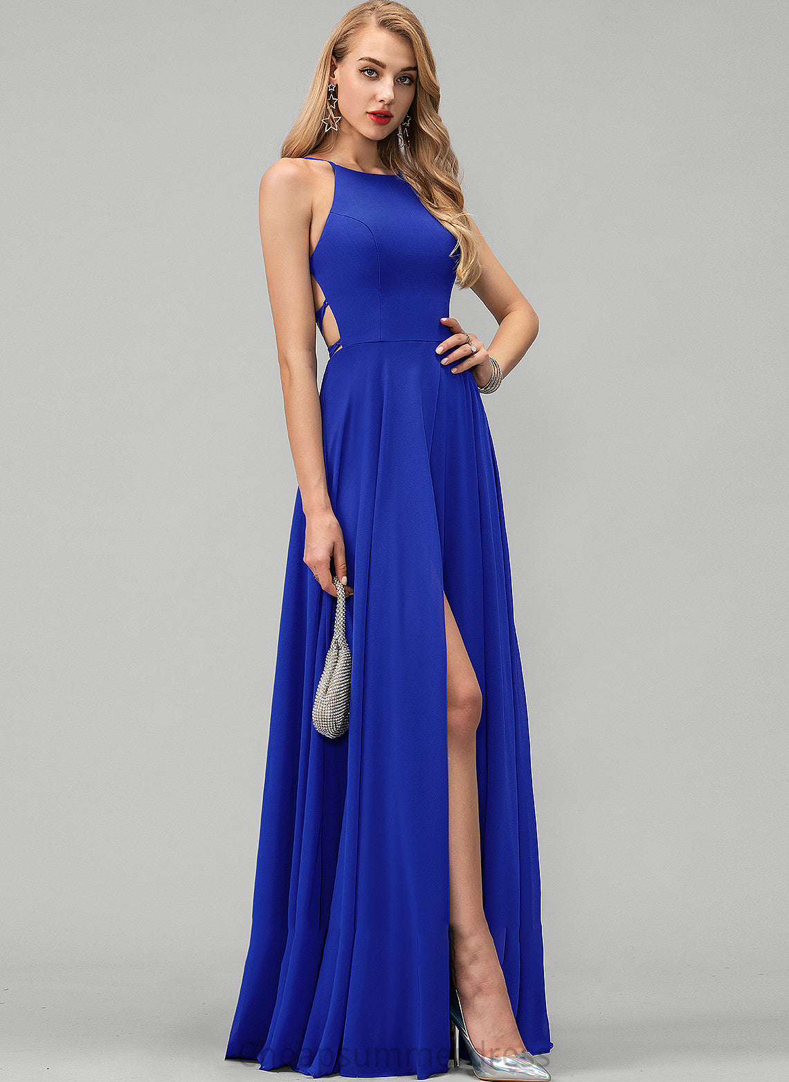 Neck Prom Dresses Floor-Length Split With Scoop Front Logan A-Line Chiffon