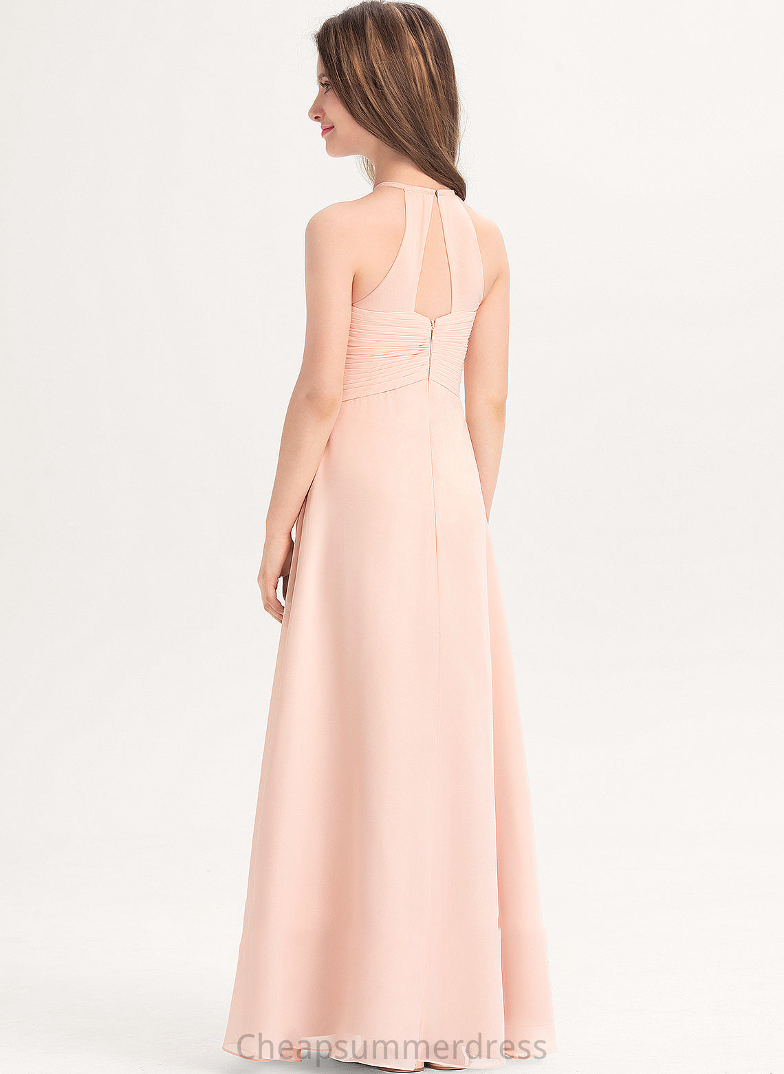 Junior Bridesmaid Dresses Neck Ruffle With Floor-Length Chiffon A-Line Scoop Kianna