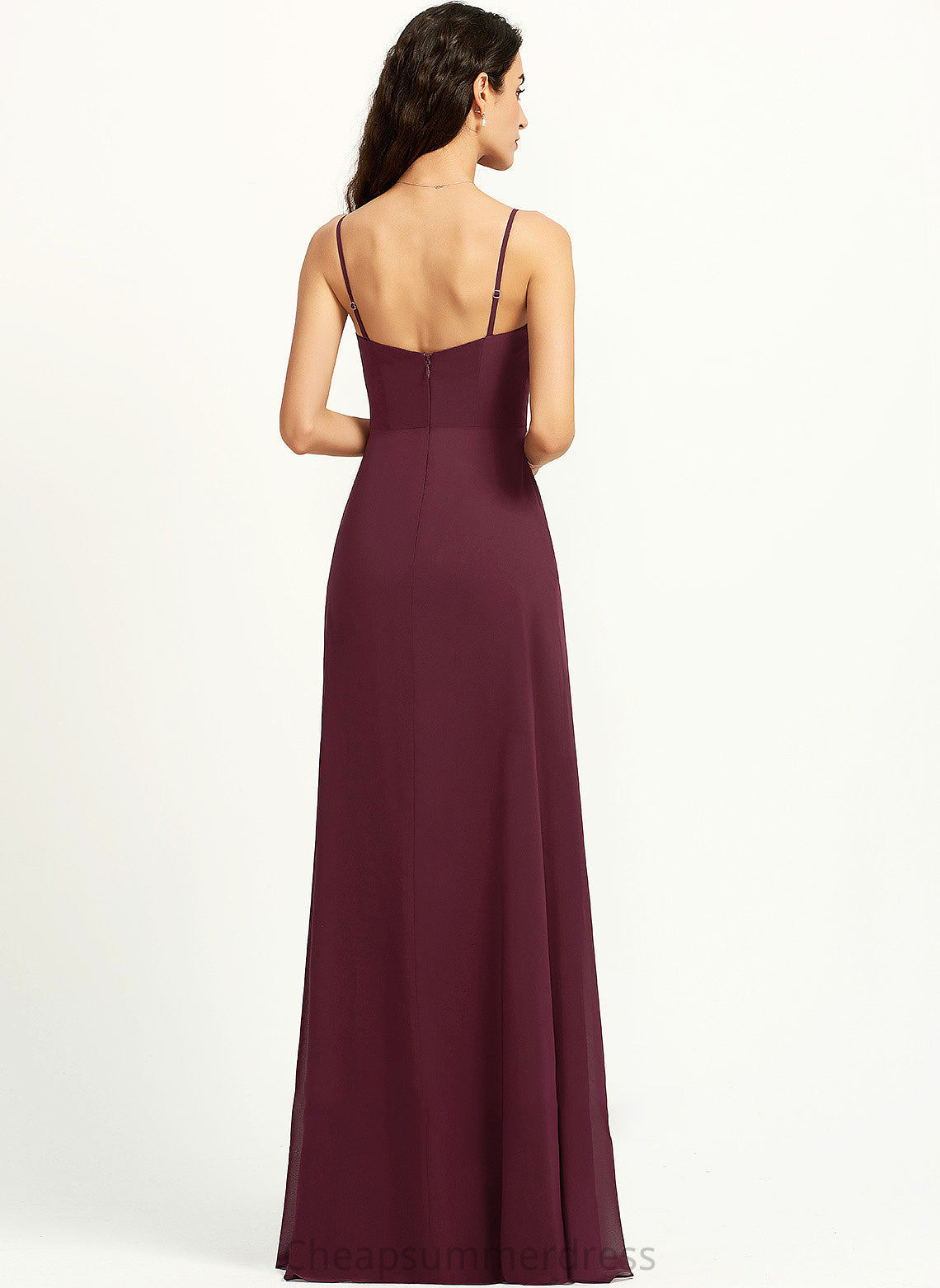 Neckline Silhouette Embellishment Length SplitFront Floor-Length Sheath/Column V-neck Fabric Ruffle Hailey Natural Waist