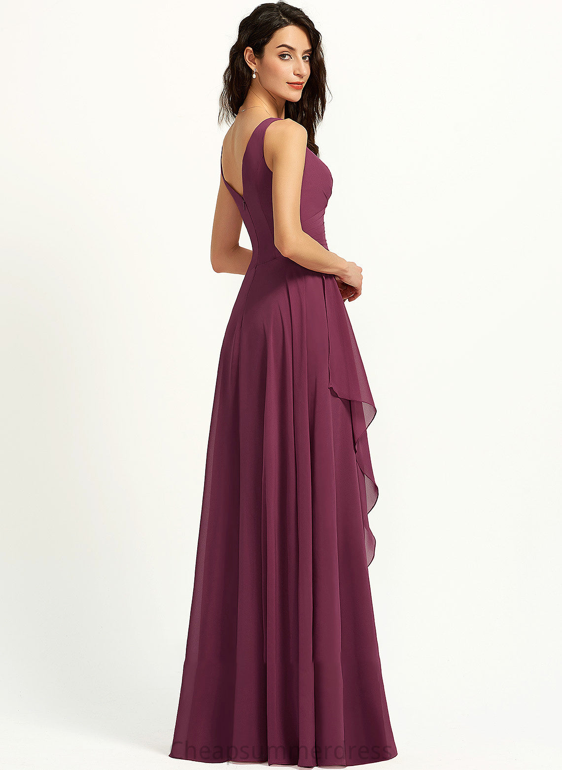 Fabric Embellishment Length Silhouette V-neck A-Line SplitFront Neckline Floor-Length Julie Sheath/Column Sleeveless