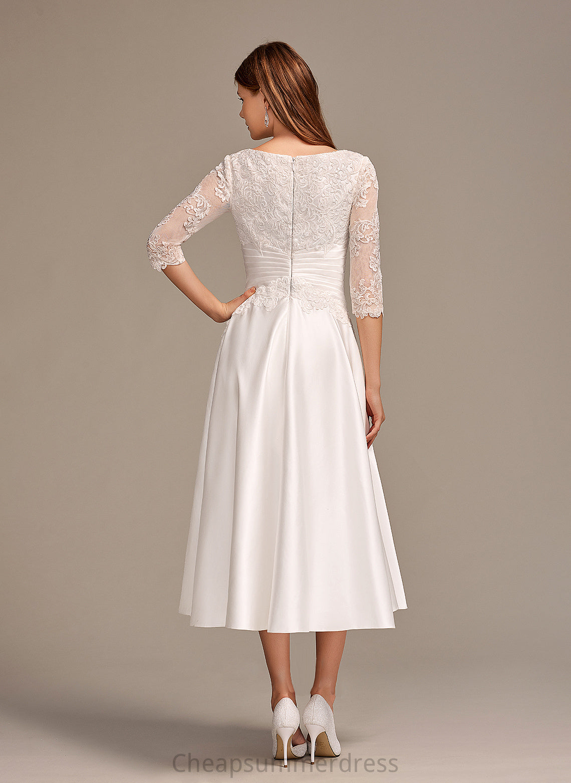 Wedding Dresses With Arianna Wedding Scoop Dress Neck Tea-Length Pockets A-Line