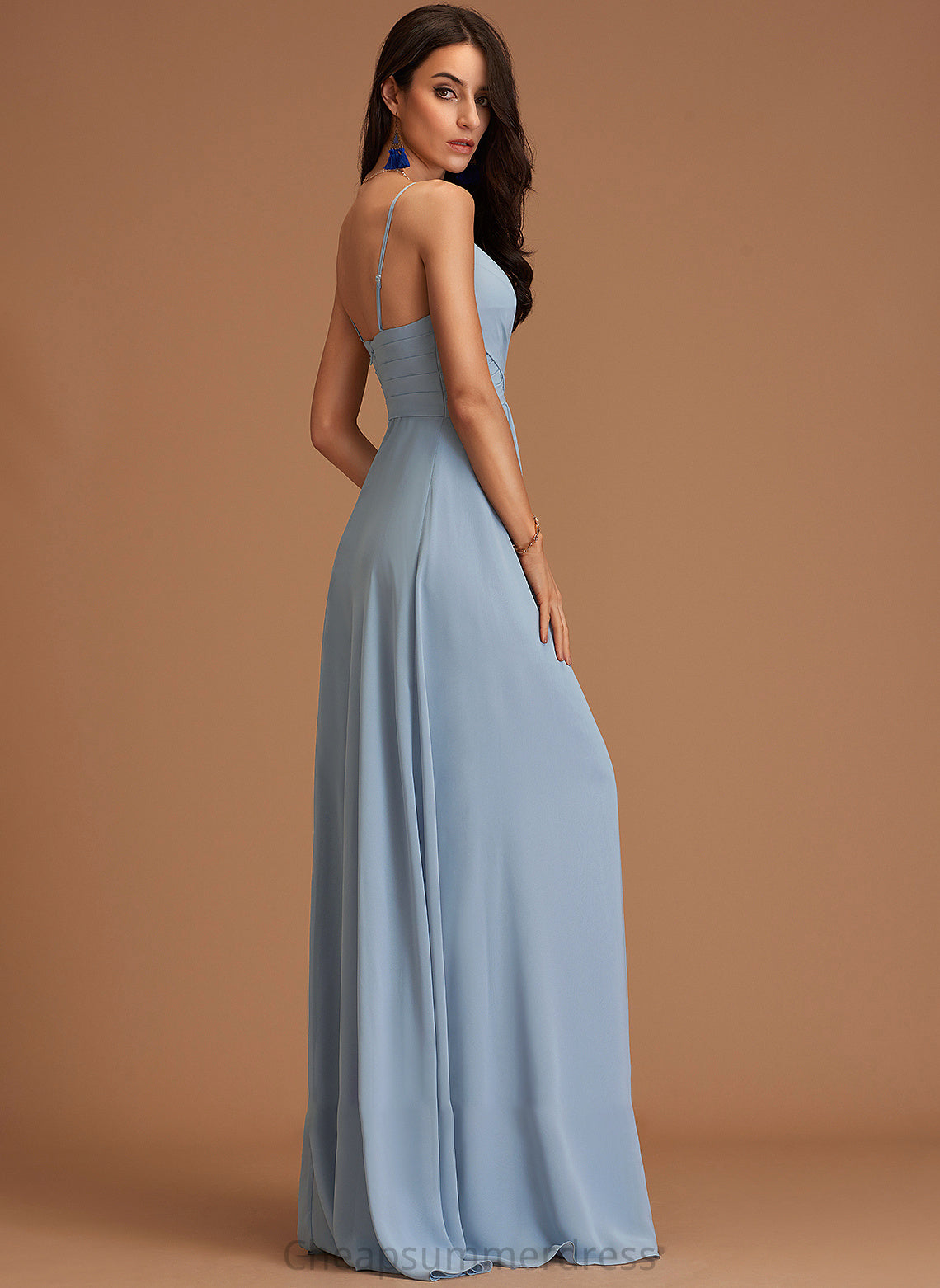 Fabric A-Line Ruffle Length Embellishment V-neck Floor-Length Neckline Silhouette Corinne Off The Shoulder A-Line/Princess