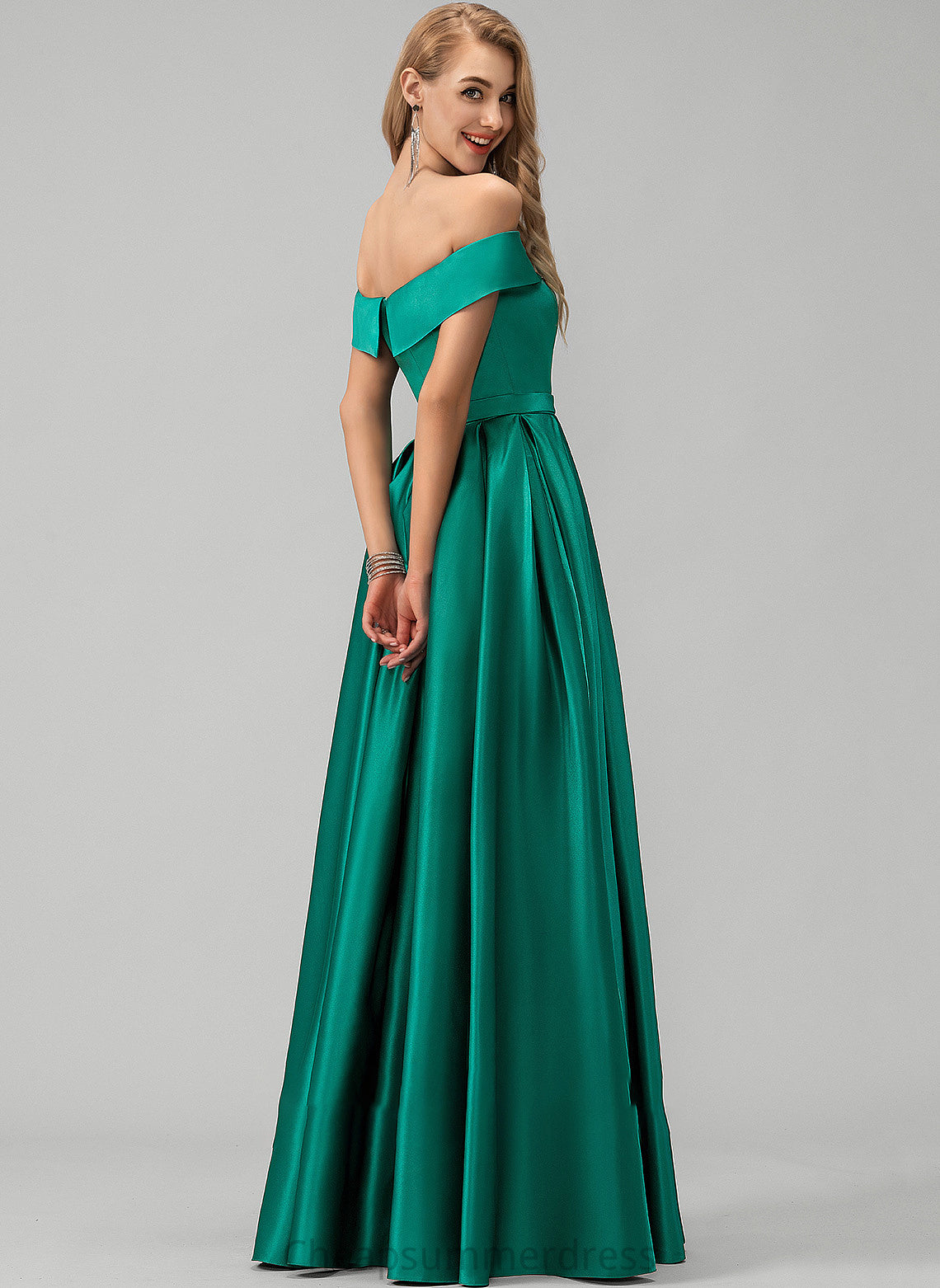 Prom Dresses Ball-Gown/Princess Pockets Split Off-the-Shoulder Front With Satin Floor-Length Heidi