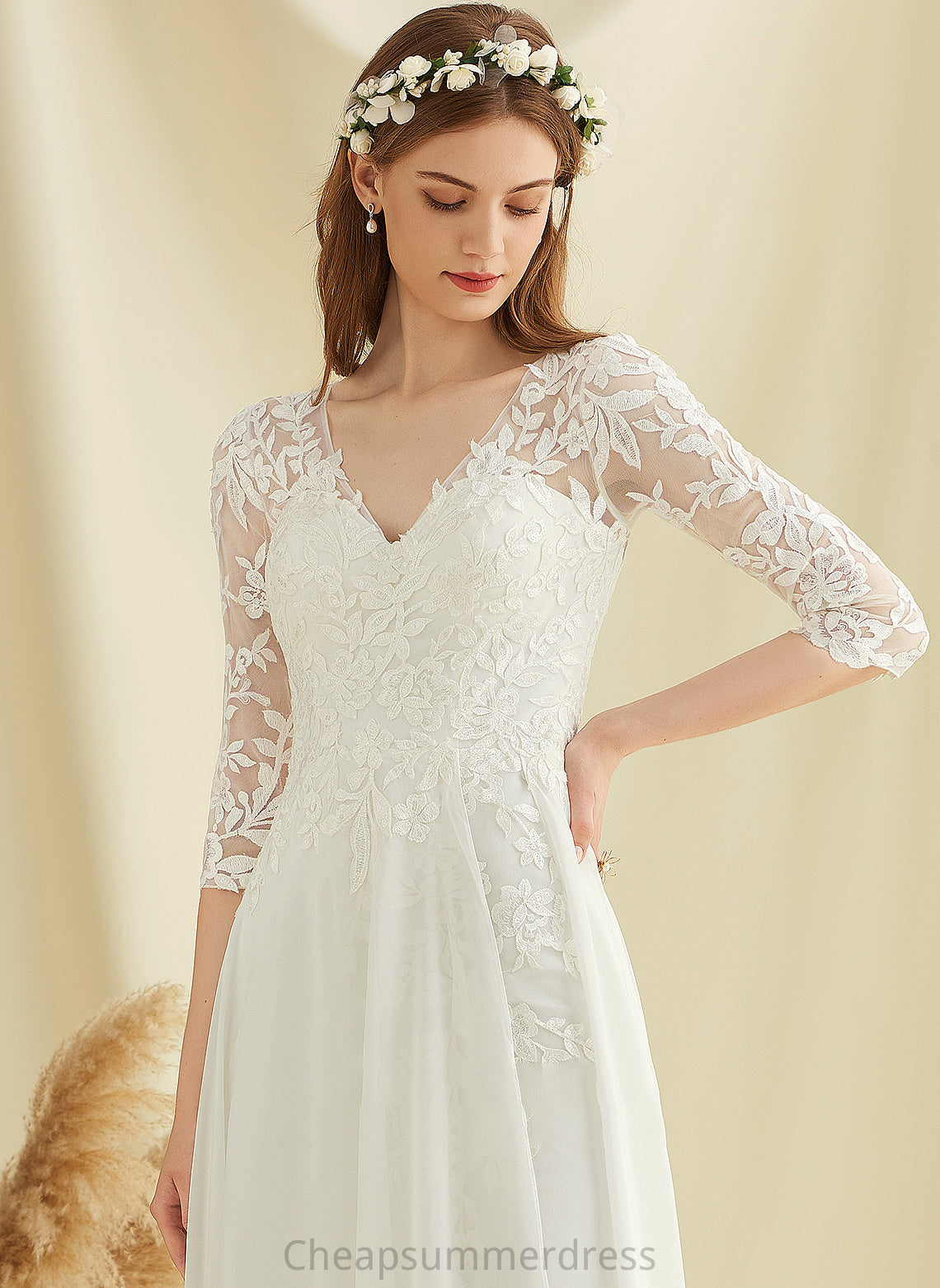 A-Line Lace Mckenzie V-neck Floor-Length Chiffon Wedding Dress Wedding Dresses