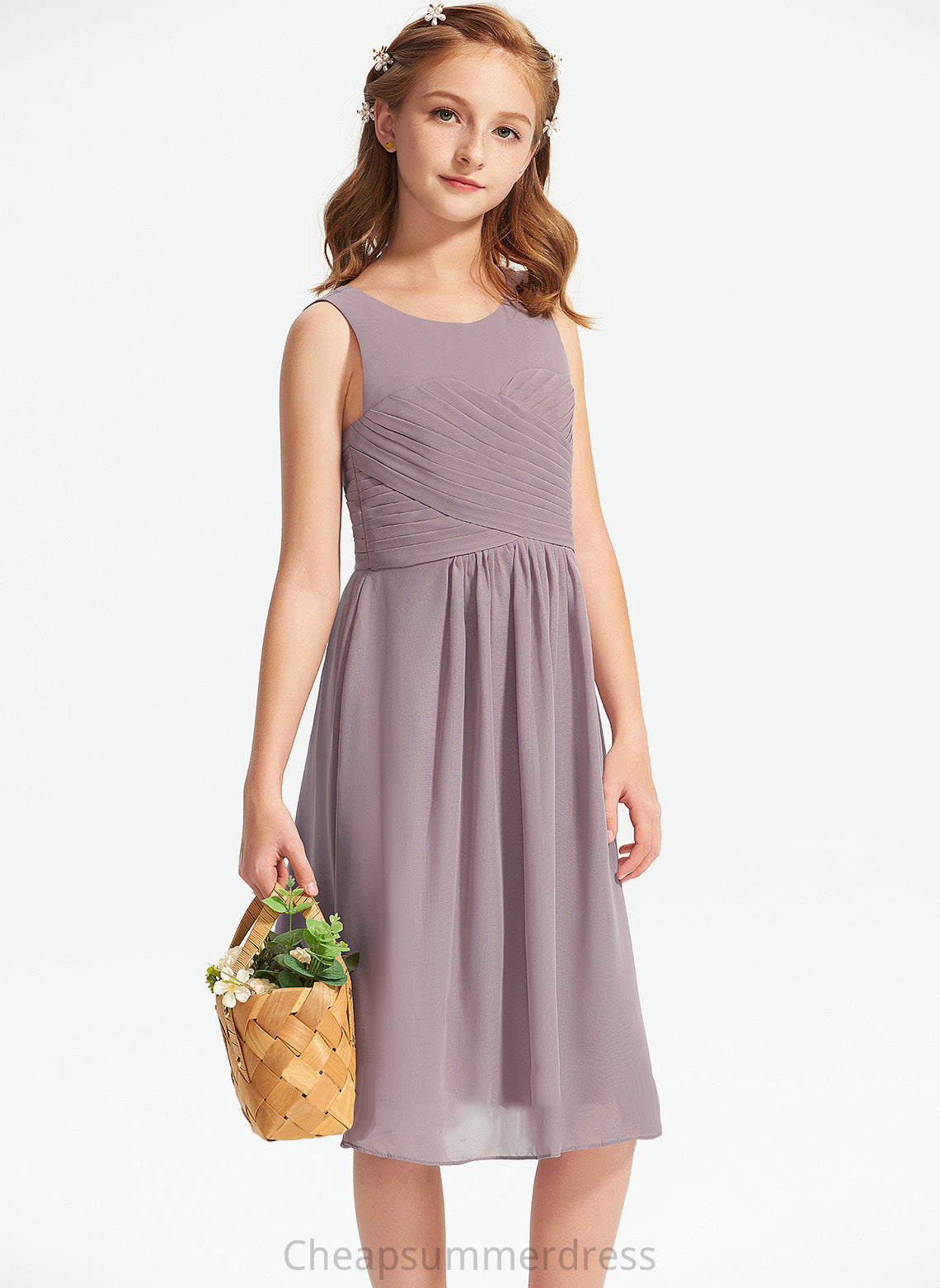 Miriam Scoop Chiffon Junior Bridesmaid Dresses Neck Ruffle Knee-Length A-Line With