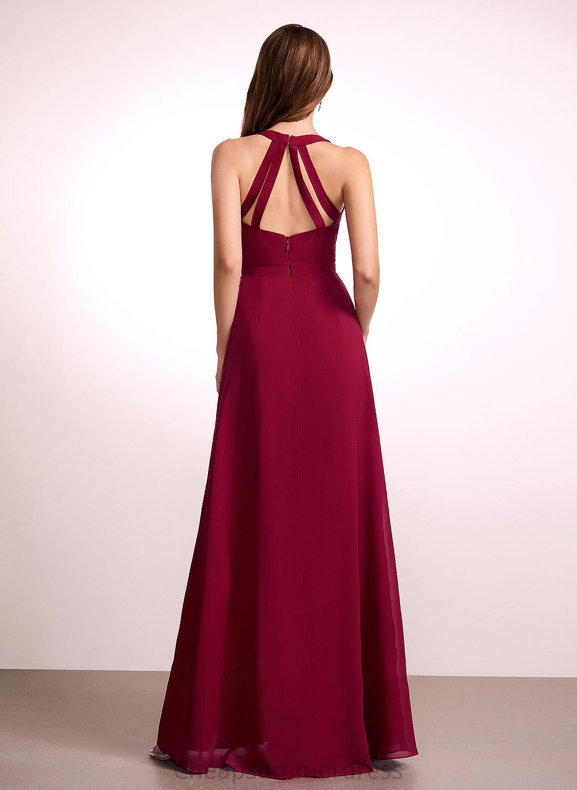 Straps Fabric Floor-Length Length V-neck Neckline A-Line Silhouette Kara Spaghetti Staps Natural Waist Floor Length