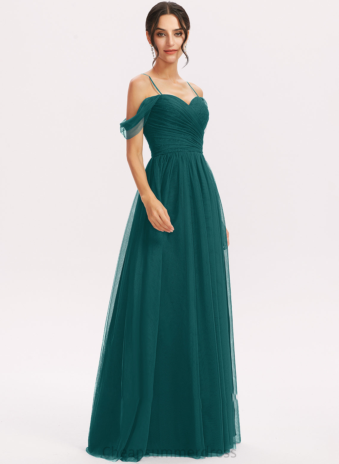 Neckline Silhouette Embellishment Length Floor-Length A-Line V-neck Fabric Ruffle Lillie Sleeveless Floor Length