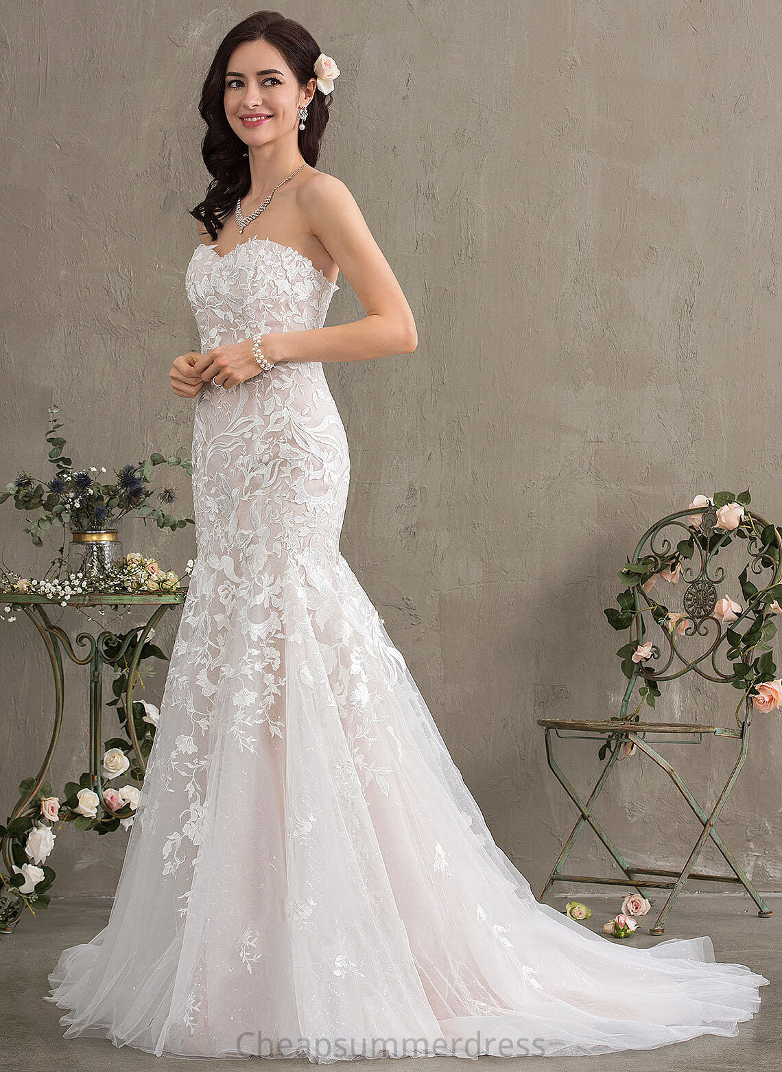 Dress Trumpet/Mermaid Lace Train Sweetheart Kaitlyn Wedding Dresses Tulle Wedding Court