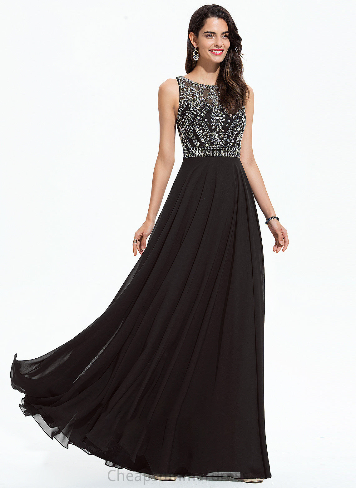 Beading Sequins Neck With Kenley Prom Dresses A-Line Floor-Length Scoop Chiffon