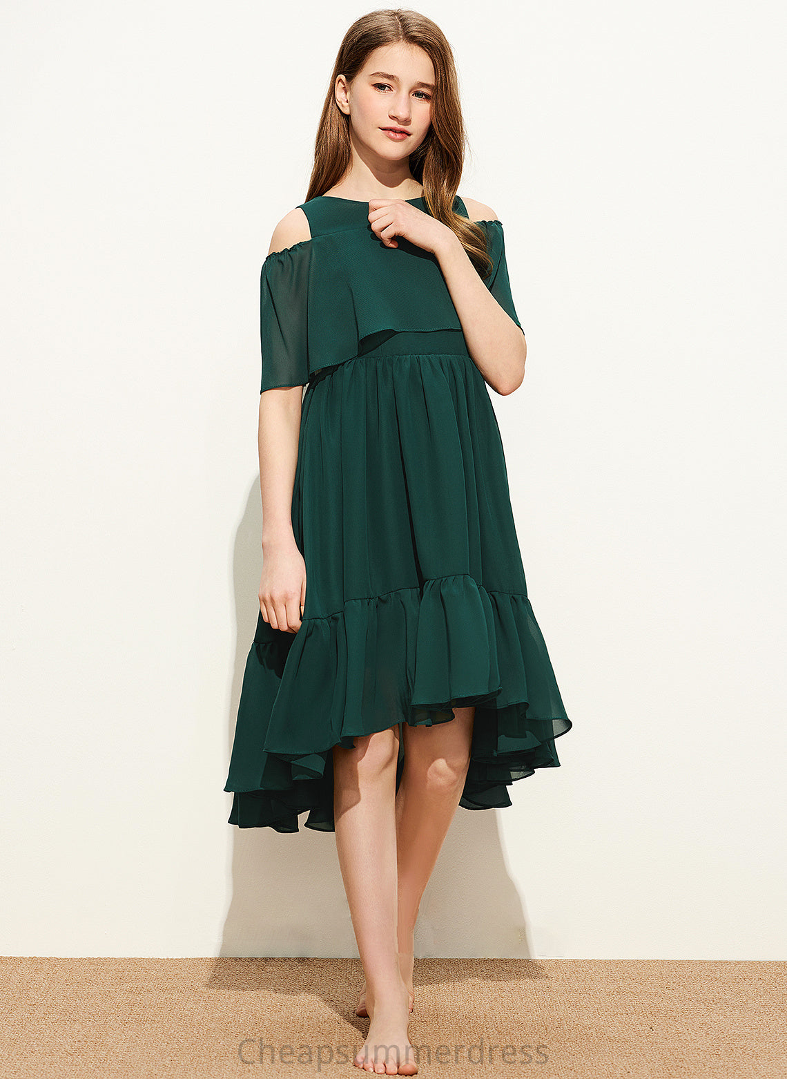 Neck With Karen A-Line Ruffles Chiffon Asymmetrical Scoop Junior Bridesmaid Dresses Cascading