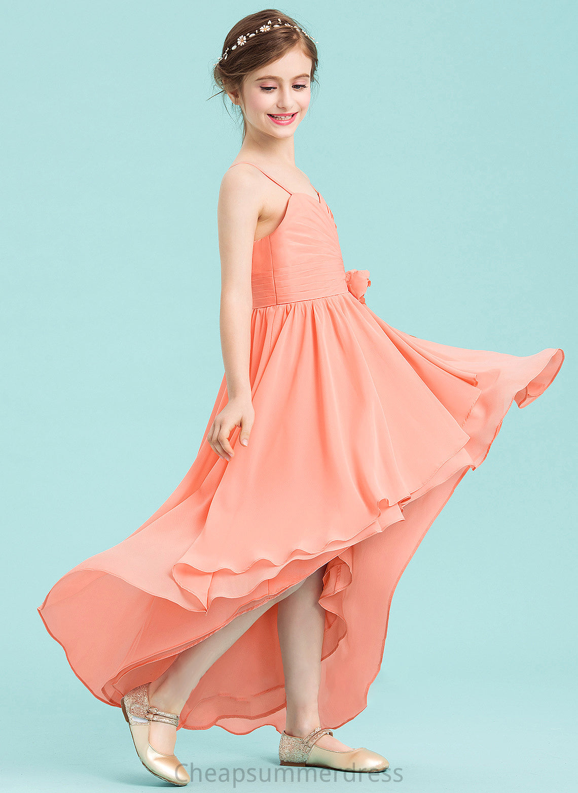 With Junior Bridesmaid Dresses Mackenzie Asymmetrical A-Line Ruffle Sweetheart Chiffon Flower(s)