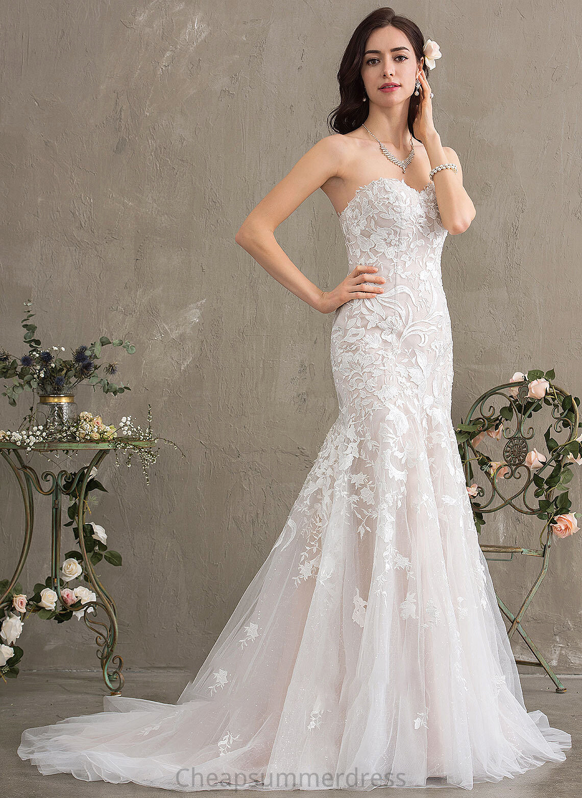 Dress Trumpet/Mermaid Lace Train Sweetheart Kaitlyn Wedding Dresses Tulle Wedding Court