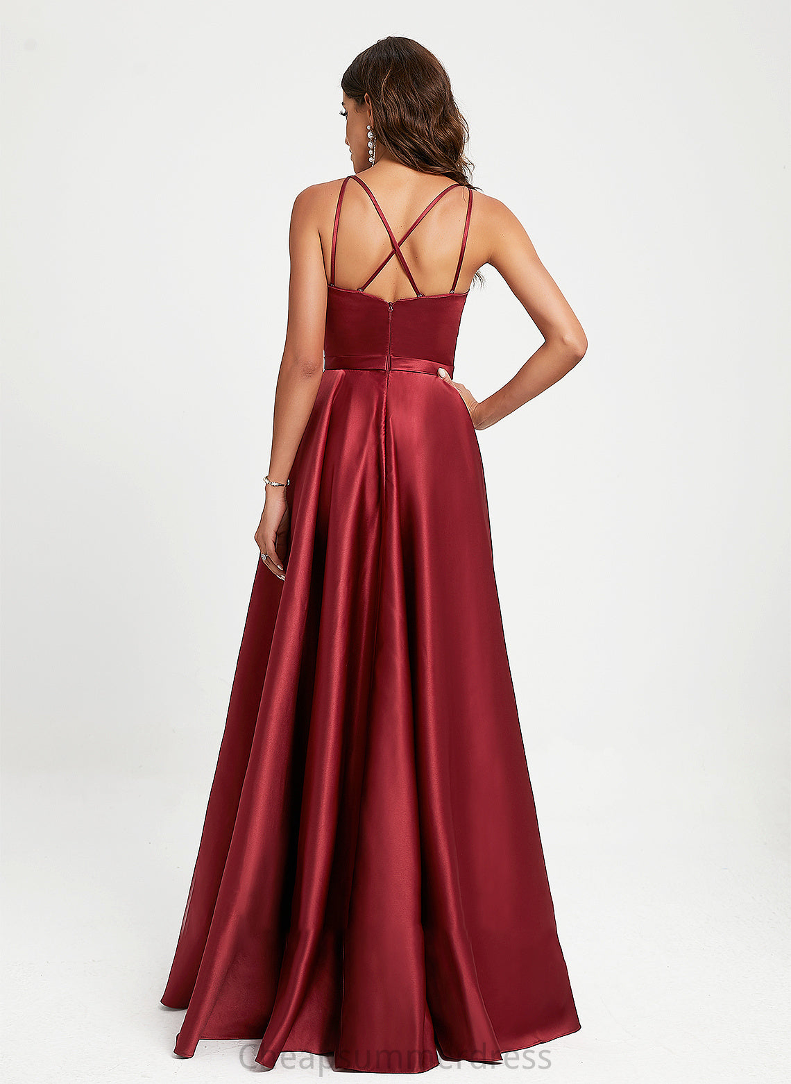 A-Line Floor-Length Natalie Satin Halter Prom Dresses