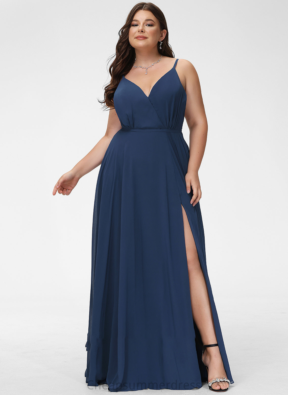 Front A-Line Split Giselle Floor-Length With V-neck Prom Dresses