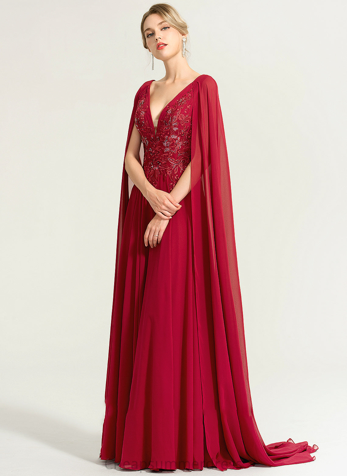 Sequins Chiffon A-Line Dress Floor-Length With Anastasia Wedding Dresses V-neck Wedding