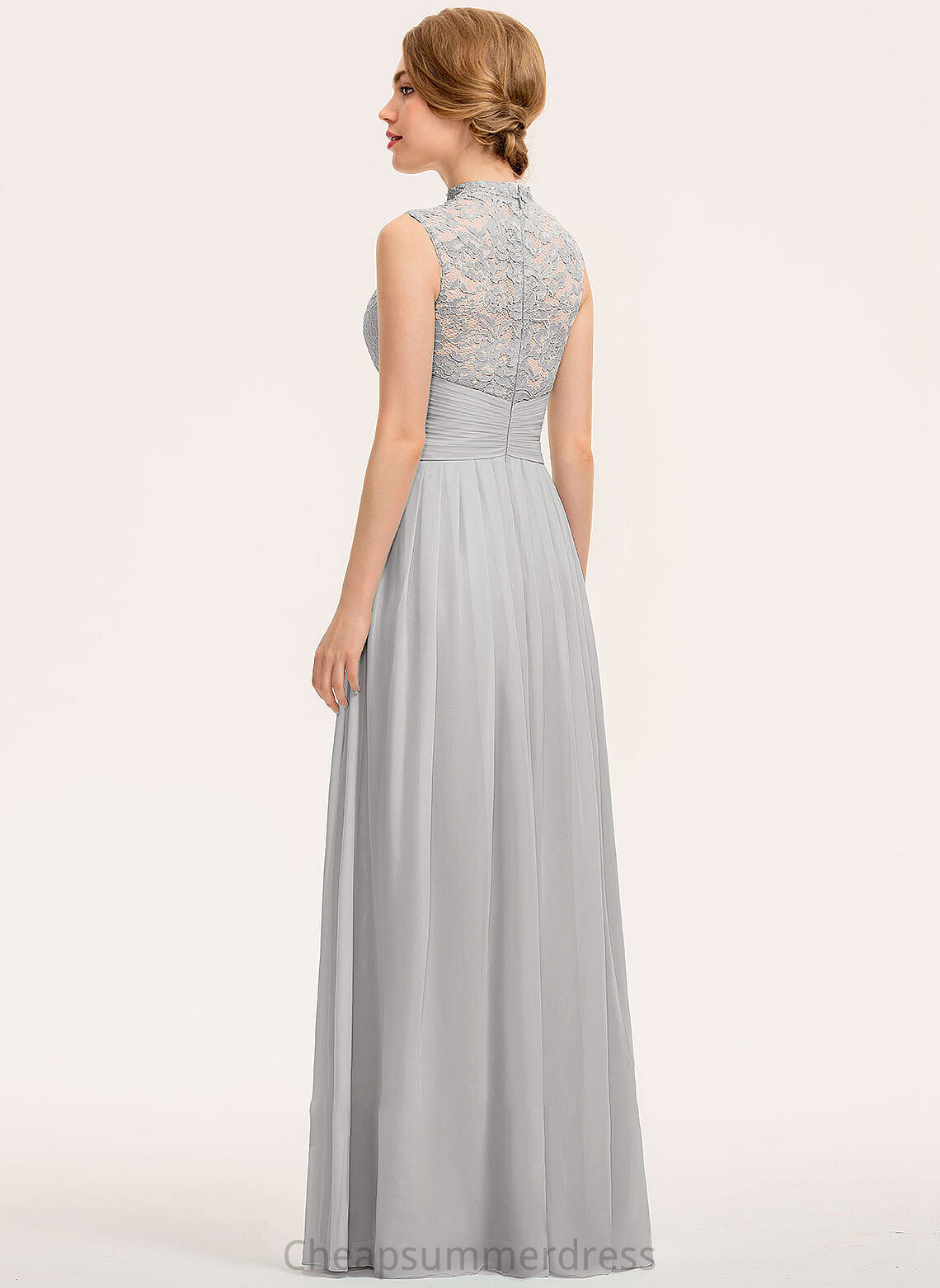 HighNeck Ruffle Fabric Neckline A-Line Embellishment Floor-Length Length Silhouette Shannon A-Line/Princess Natural Waist