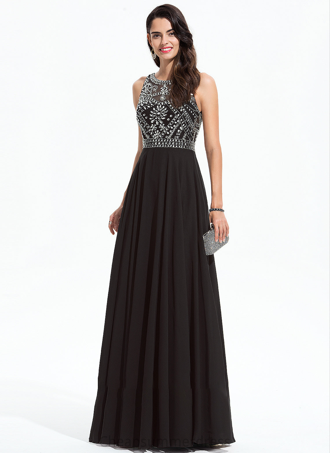 Beading Sequins Neck With Kenley Prom Dresses A-Line Floor-Length Scoop Chiffon