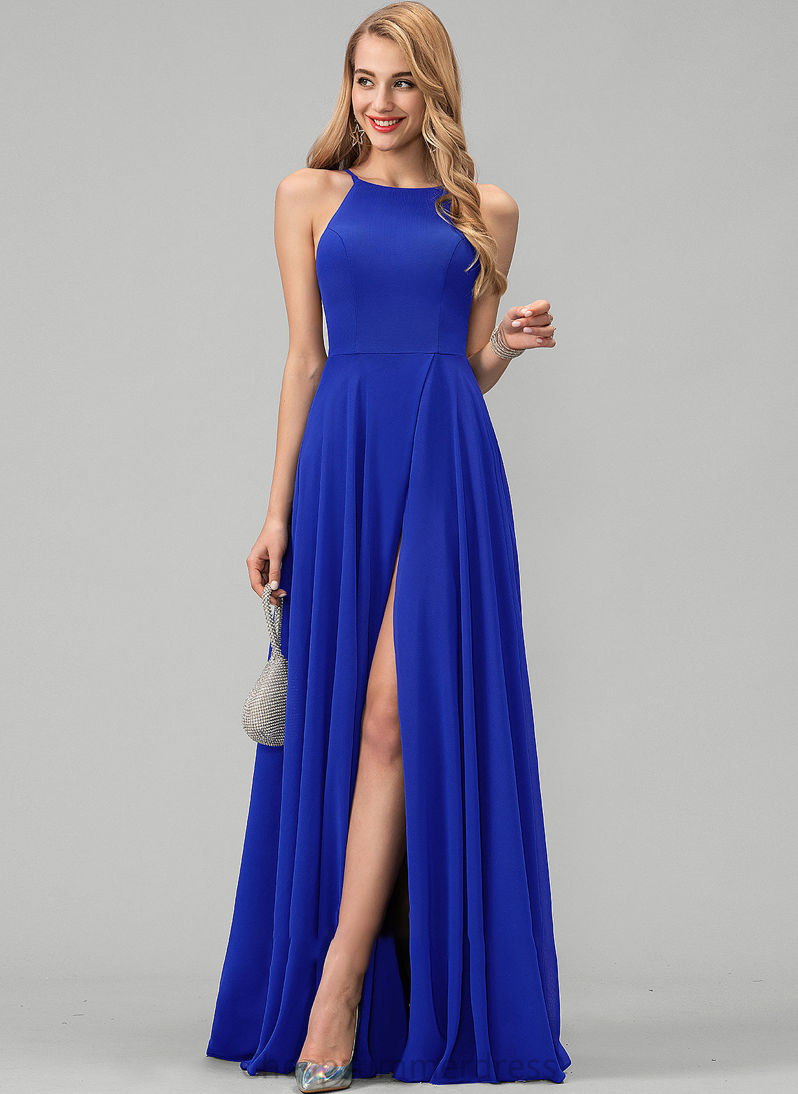 Neck Prom Dresses Floor-Length Split With Scoop Front Logan A-Line Chiffon