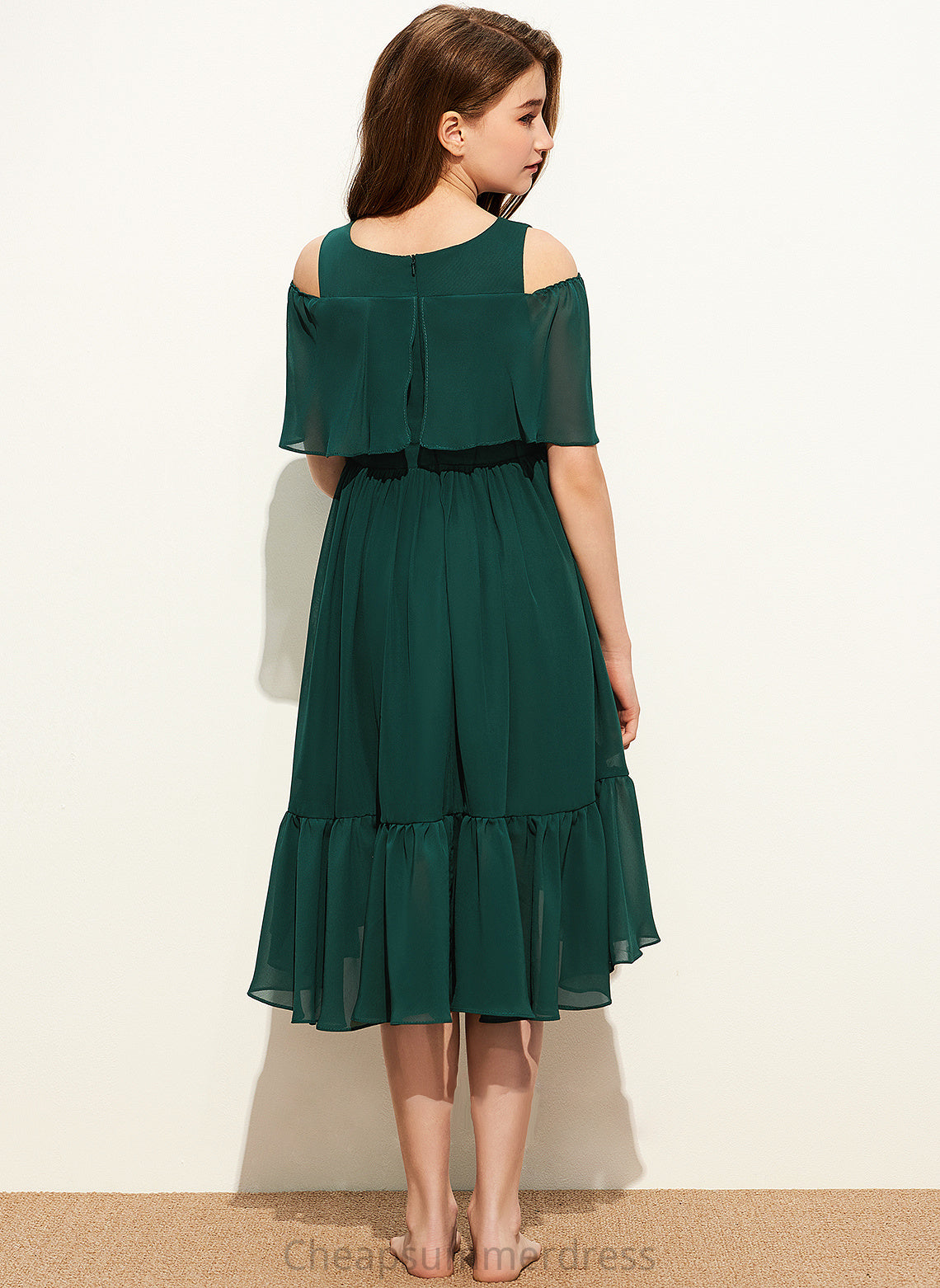 Neck With Karen A-Line Ruffles Chiffon Asymmetrical Scoop Junior Bridesmaid Dresses Cascading