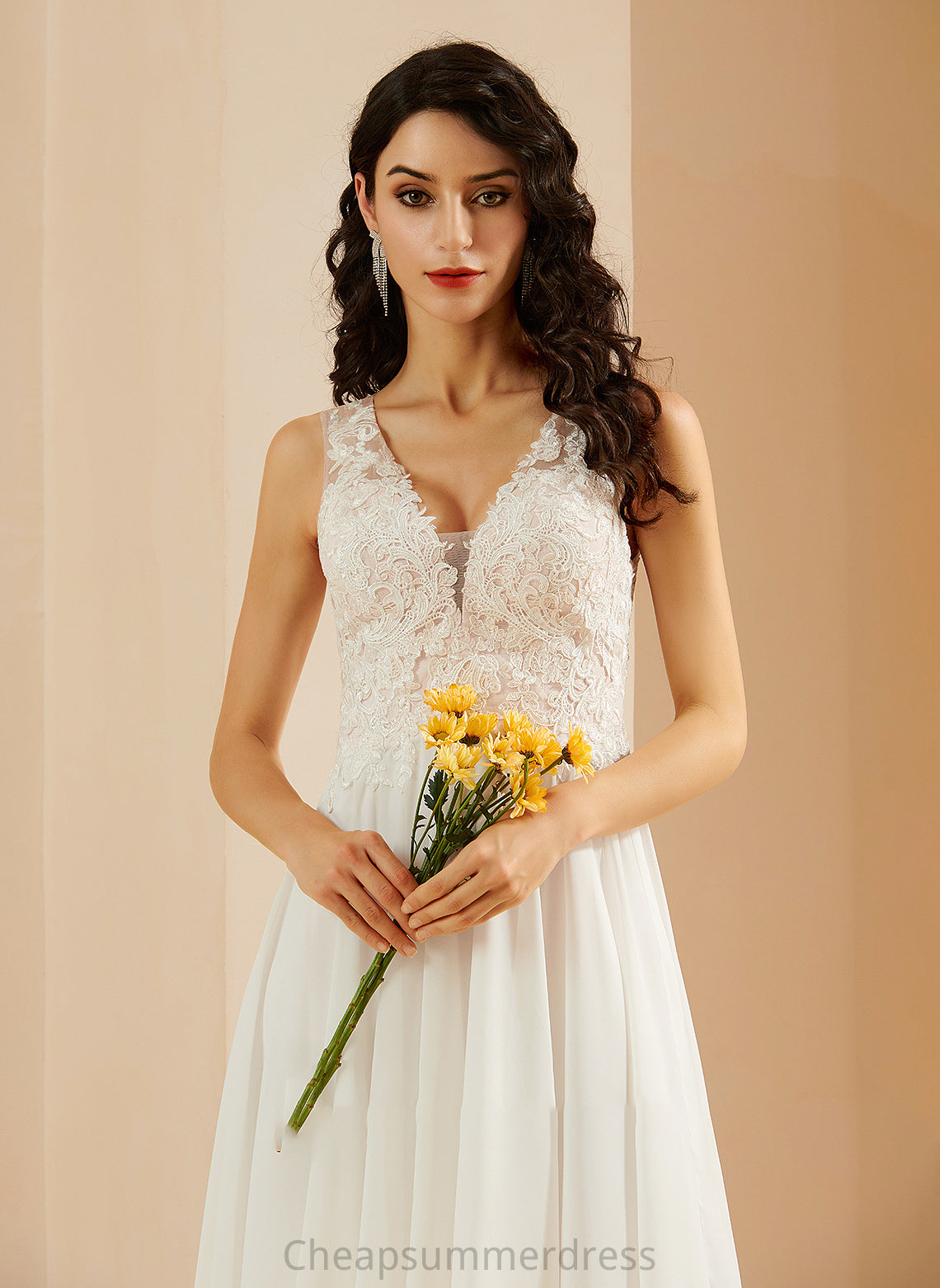 Dress Wedding Dresses Carleigh Lace Knee-Length Wedding Sequins With V-neck A-Line