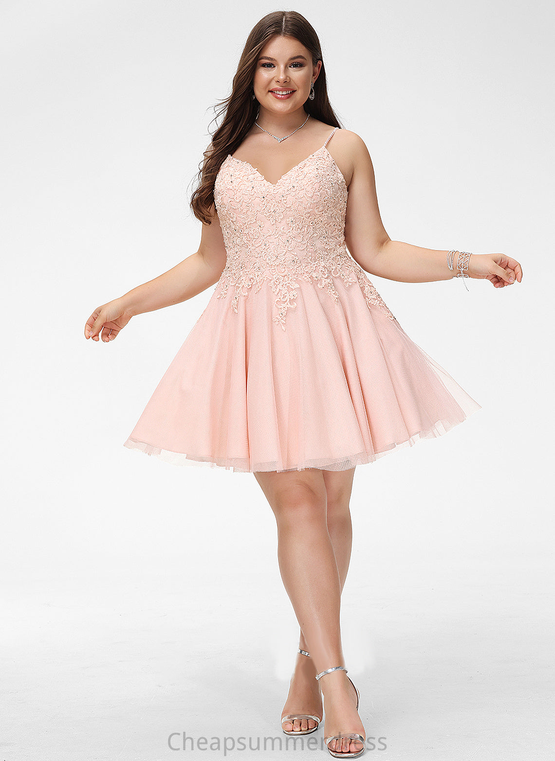 A-Line With Prom Dresses Tessa Beading Sequins Short/Mini V-neck Tulle