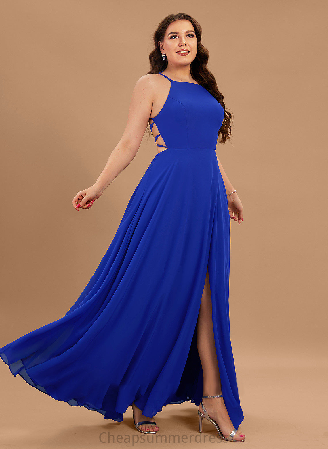 Neck Prom Dresses Floor-Length Split With Scoop Front Logan A-Line Chiffon