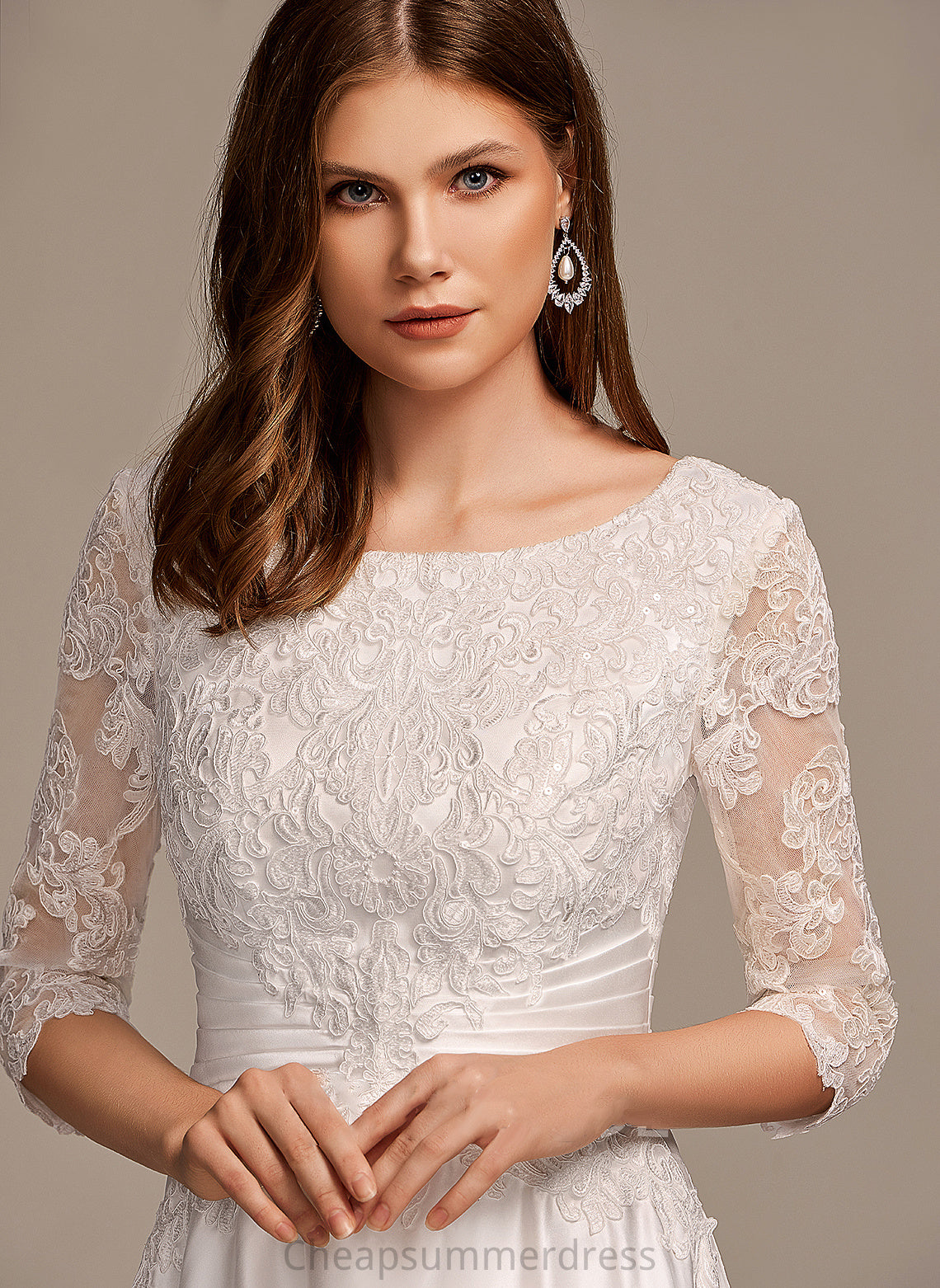 Wedding Dresses With Arianna Wedding Scoop Dress Neck Tea-Length Pockets A-Line