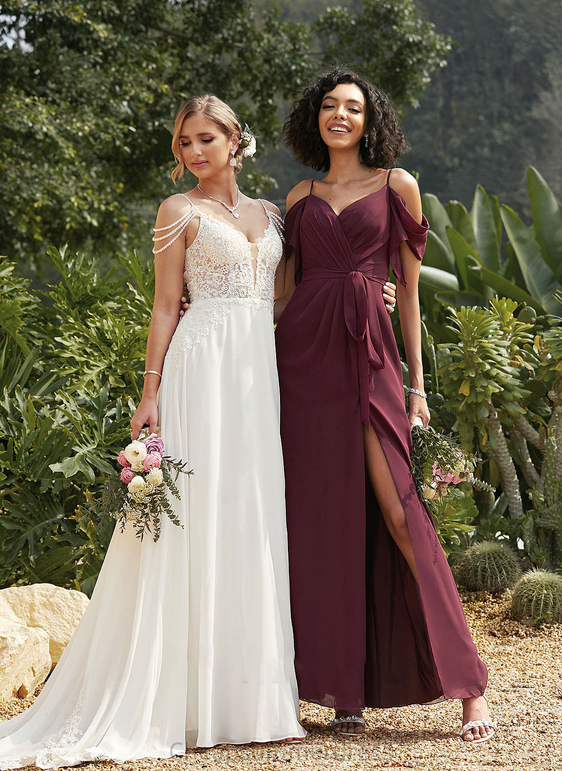 Length Floor-Length Fabric Silhouette V-neck Neckline A-Line Embellishment SplitFront Ruffle Kassandra Floor Length