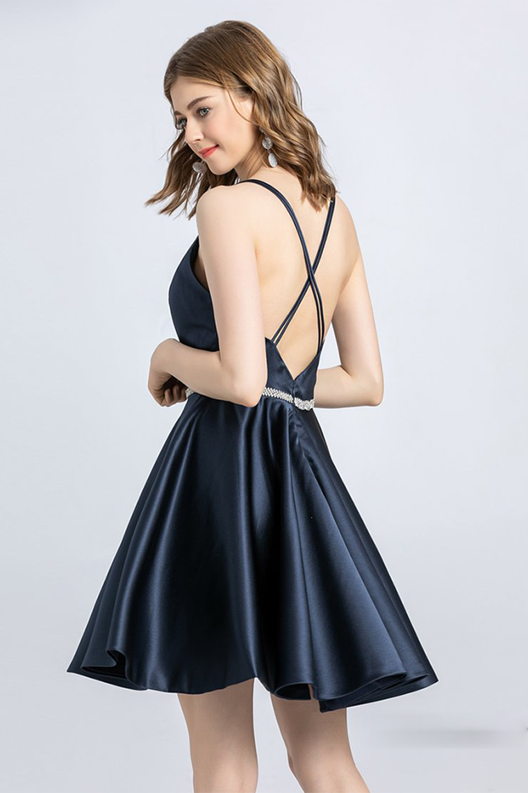 A-Line Spaghetti Strap Alyssa Homecoming Dresses Satin Sleeveless Open Back