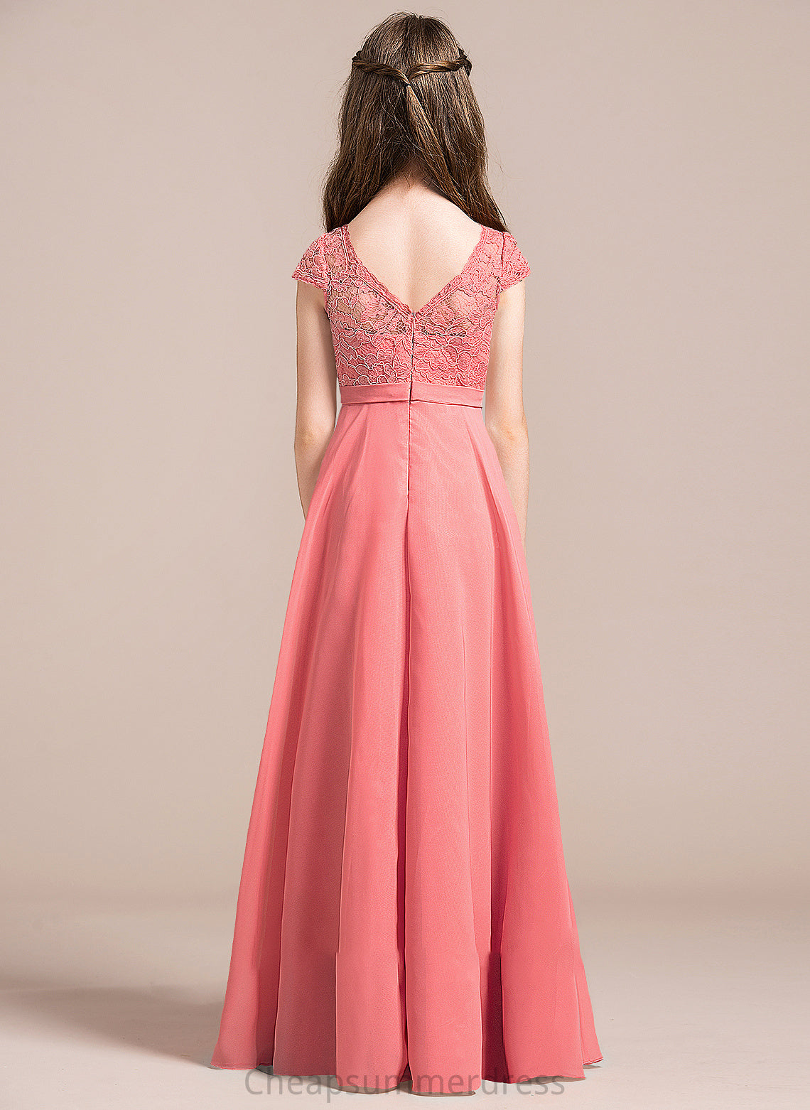 V-neck Chiffon Paulina Junior Bridesmaid Dresses A-Line Floor-Length Lace